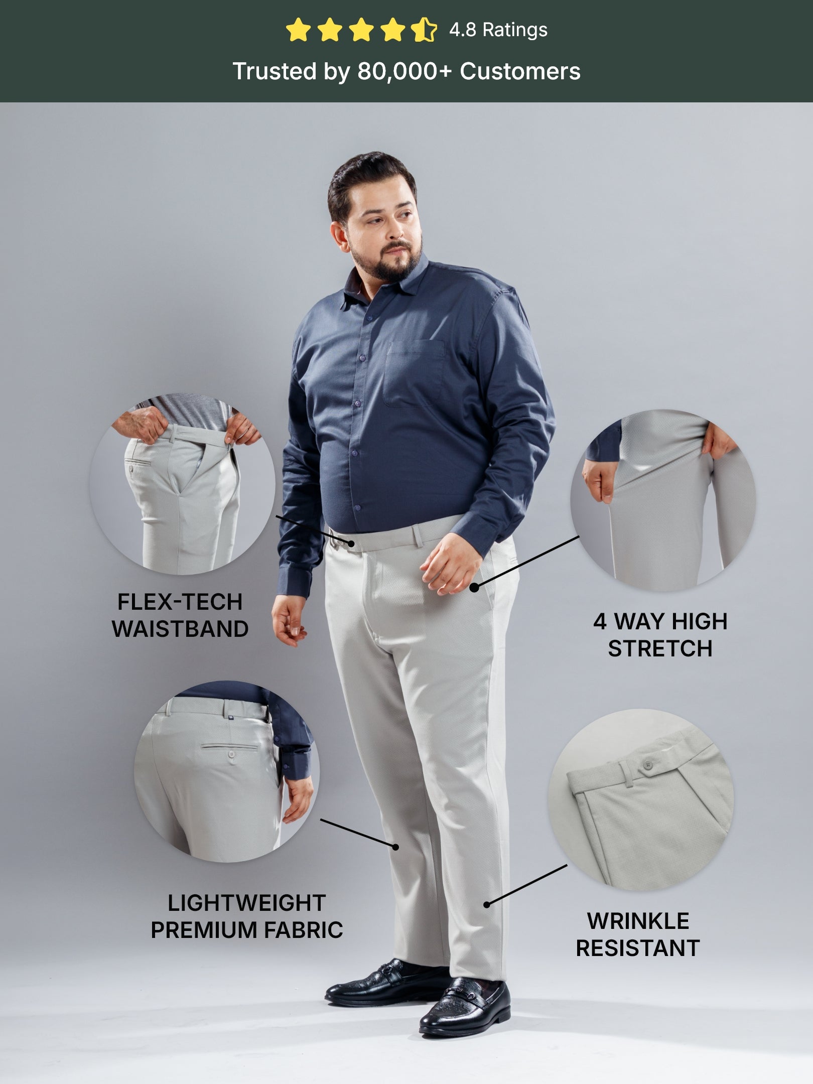 Smoke Grey Flexiwaist Diamond Checks Straight Fit Plus Size Pants