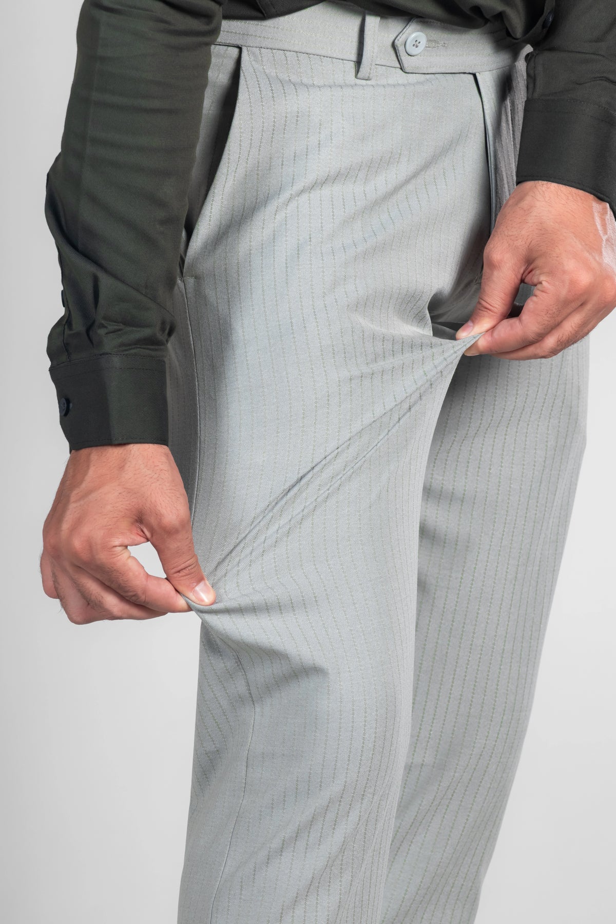 Ash Olive Soft Lining Flexiwaist Pant – Fabric view
