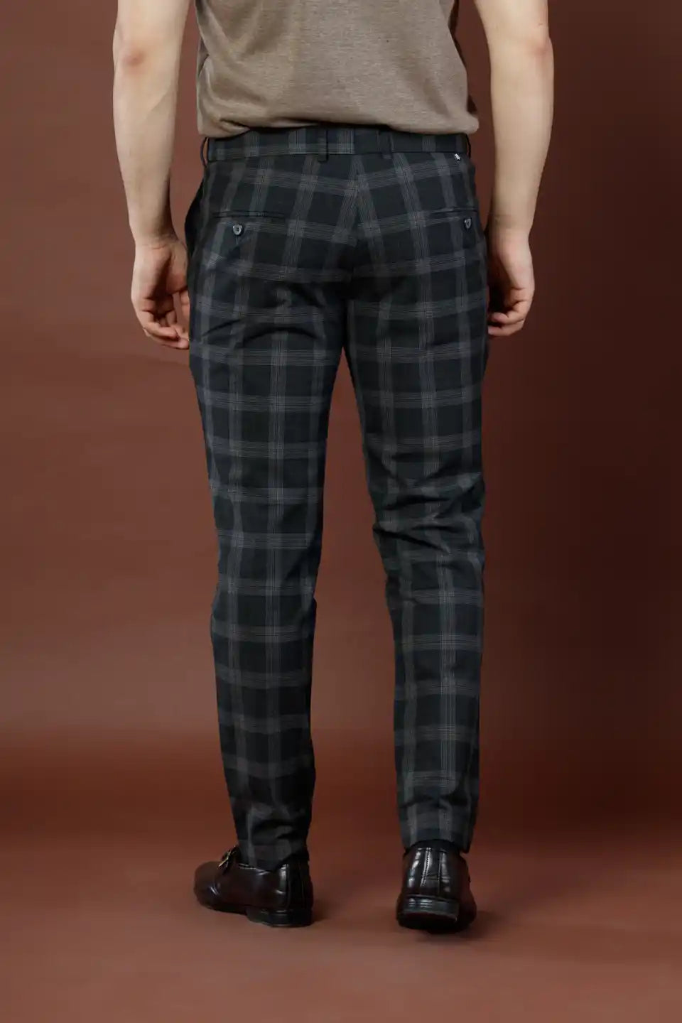 Men’s premium Storm Grey Soho Checks Flexiwaist Pants - Back view