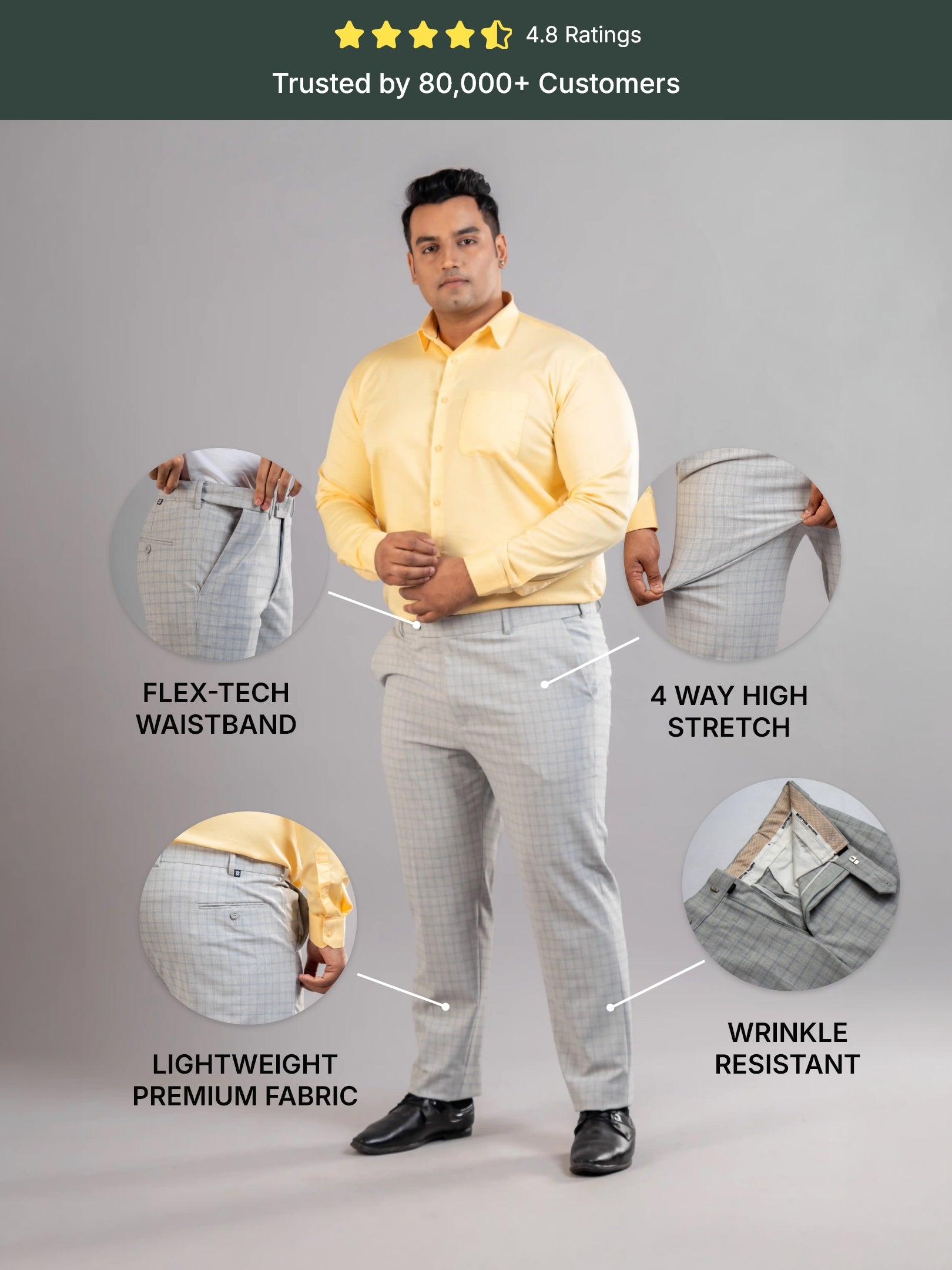 Ash Flexiwaist Straight Fit Vista Checks Plus Size Pants