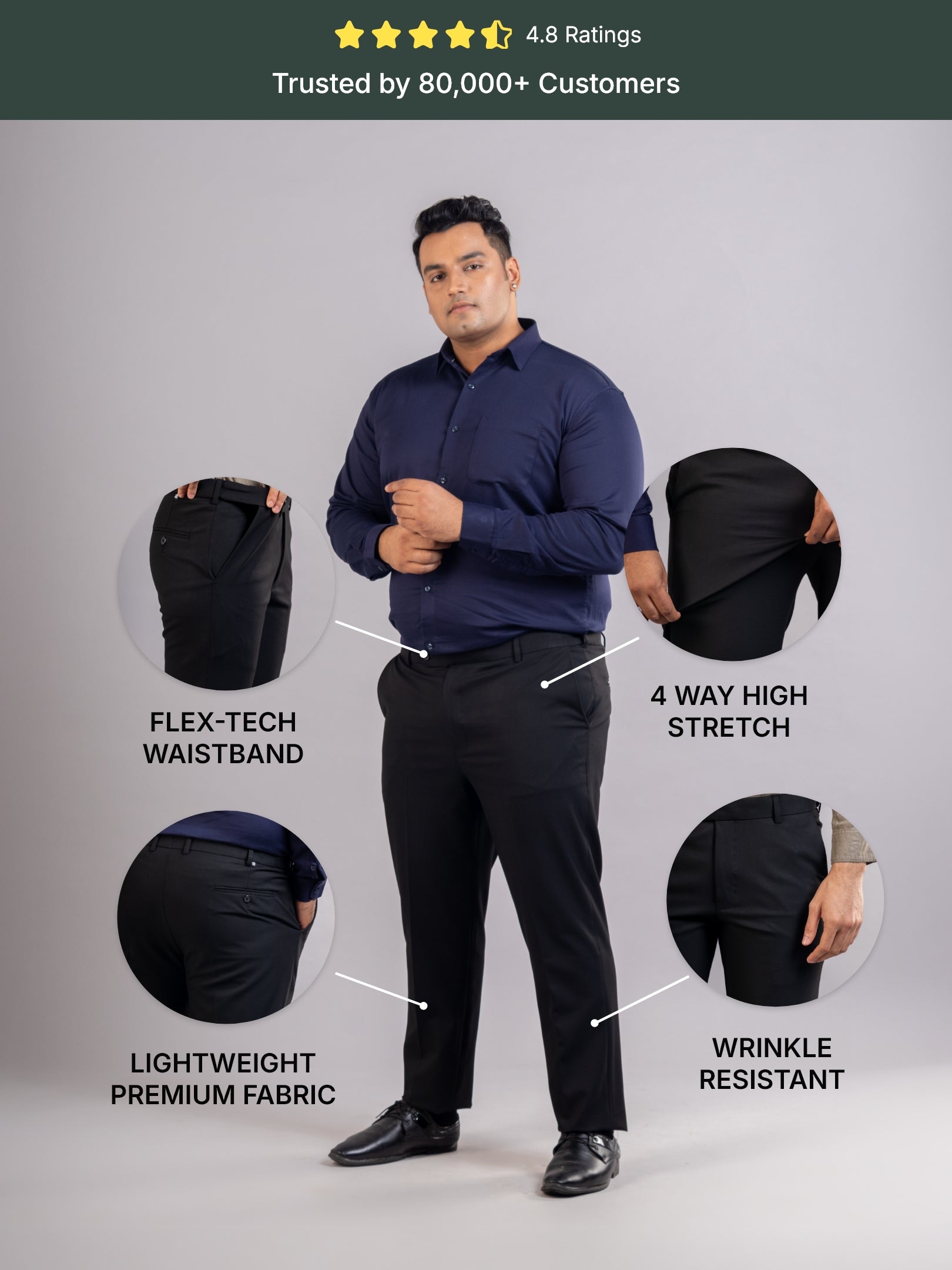 Black Flexiwaist Twill Straight Fit Plus Size Pants