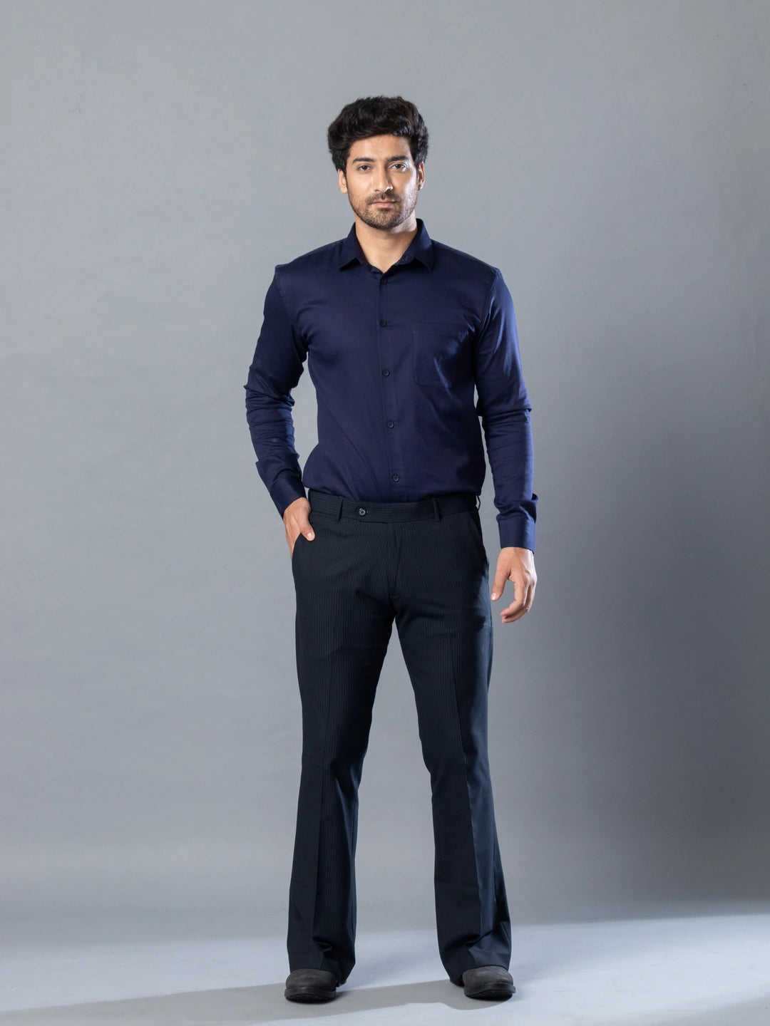 Indigo Blue Fine Lining Bootcut Pant For Men