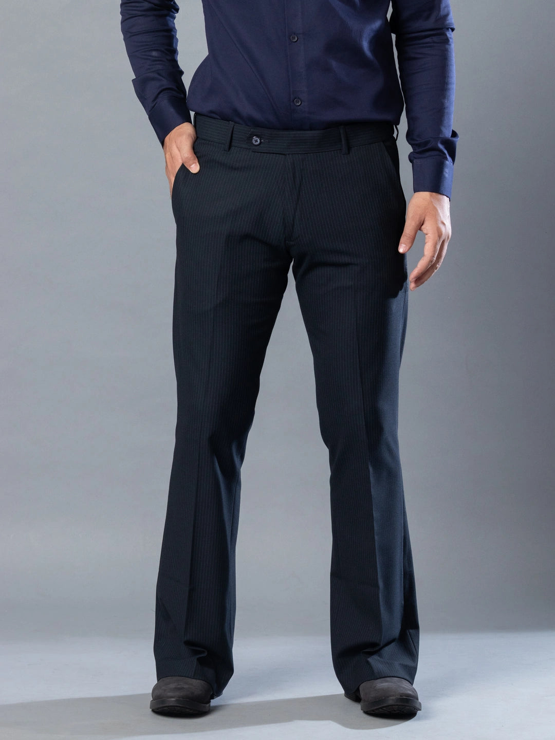 Indigo Blue Fine Lining Bootcut Pant For Men