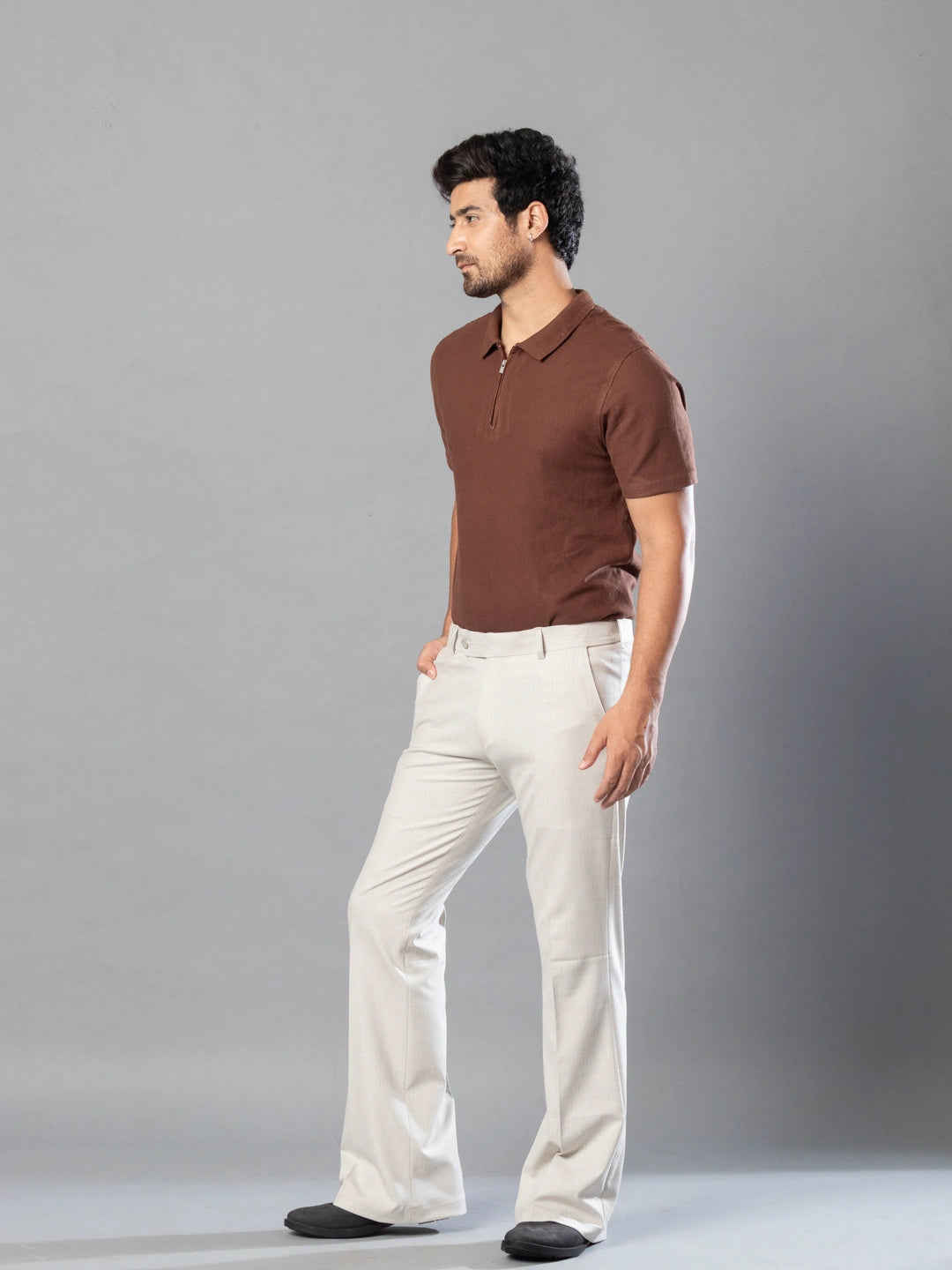Irish Cream Fine Lining Bootcut Pant For Men