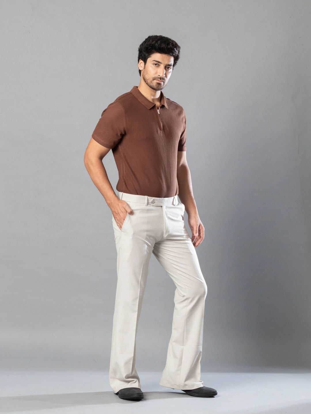 Irish Cream Fine Lining Bootcut Pant For Men