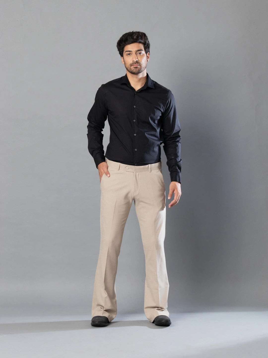 Sand Fine Lining Bootcut Pant For Men