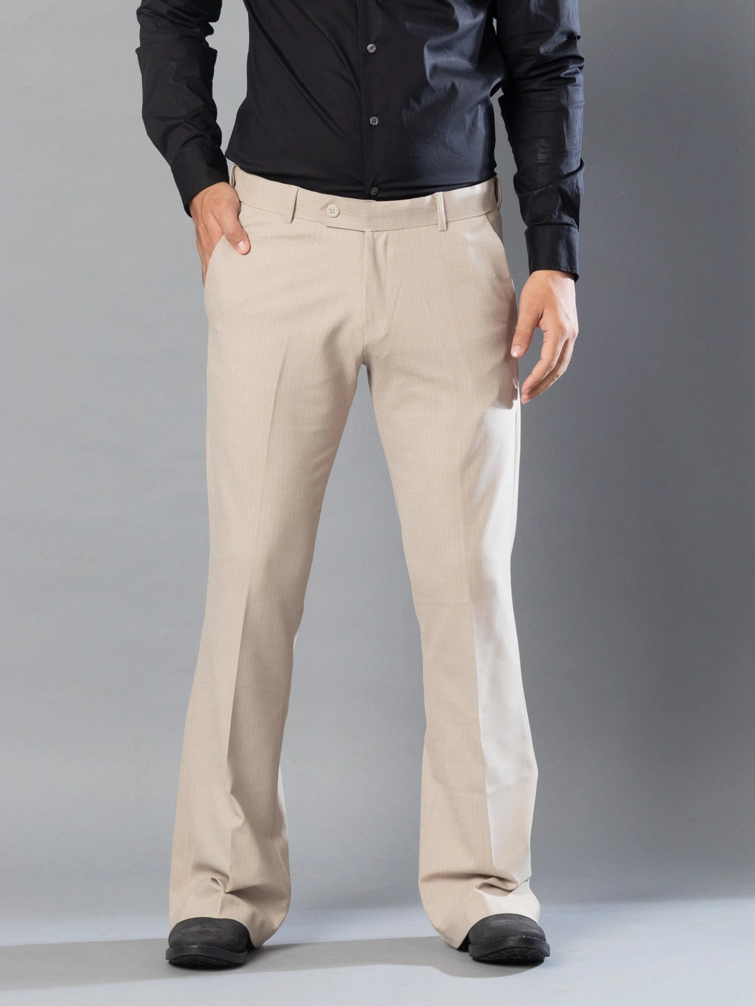Sand Fine Lining Bootcut Pant For Men