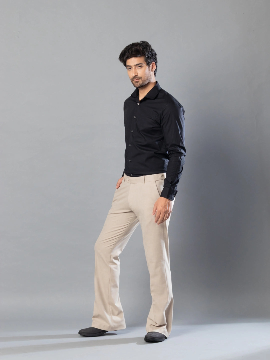 Sand Fine Lining Bootcut Pant For Men