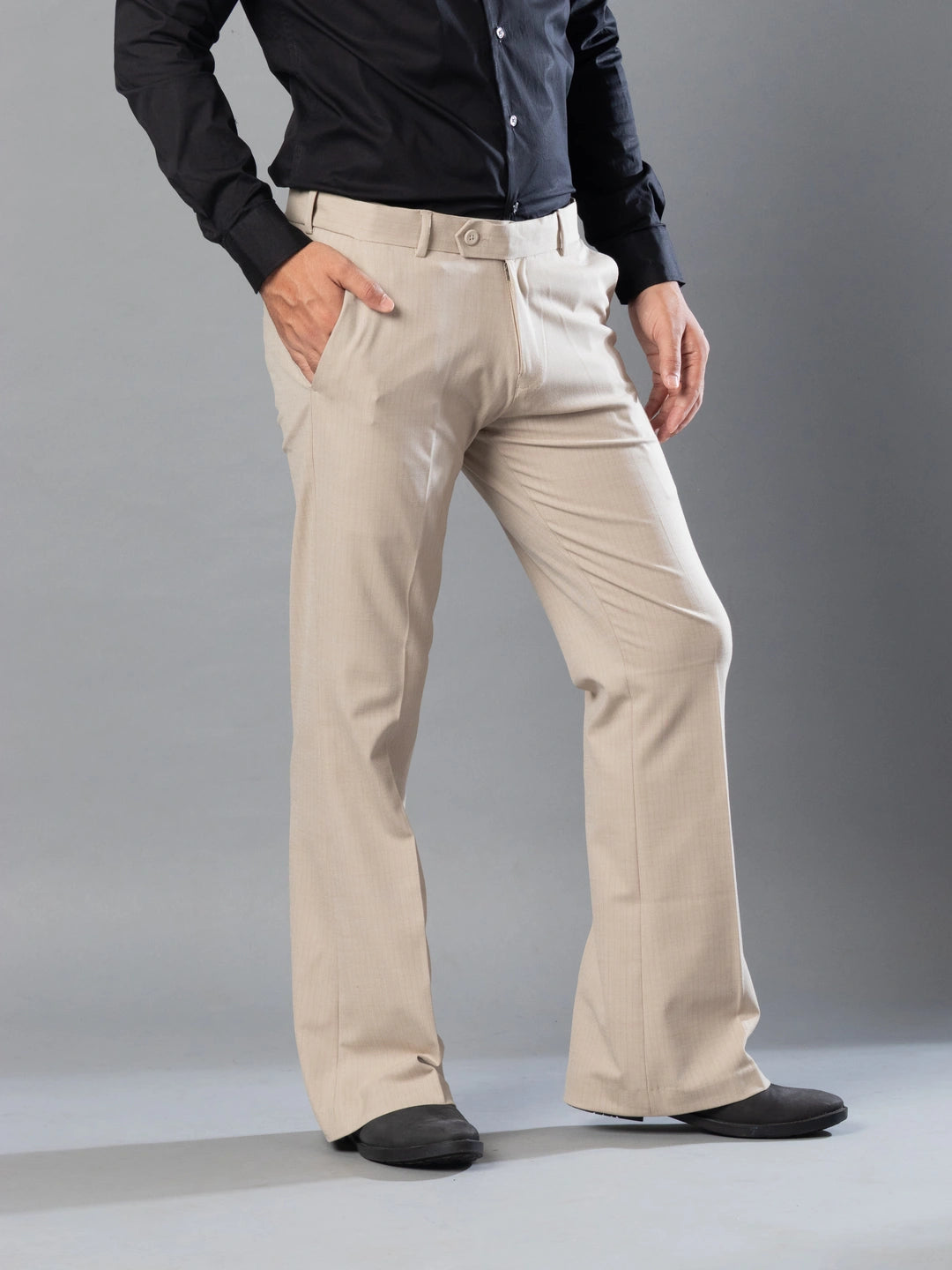 Sand Fine Lining Bootcut Pant For Men