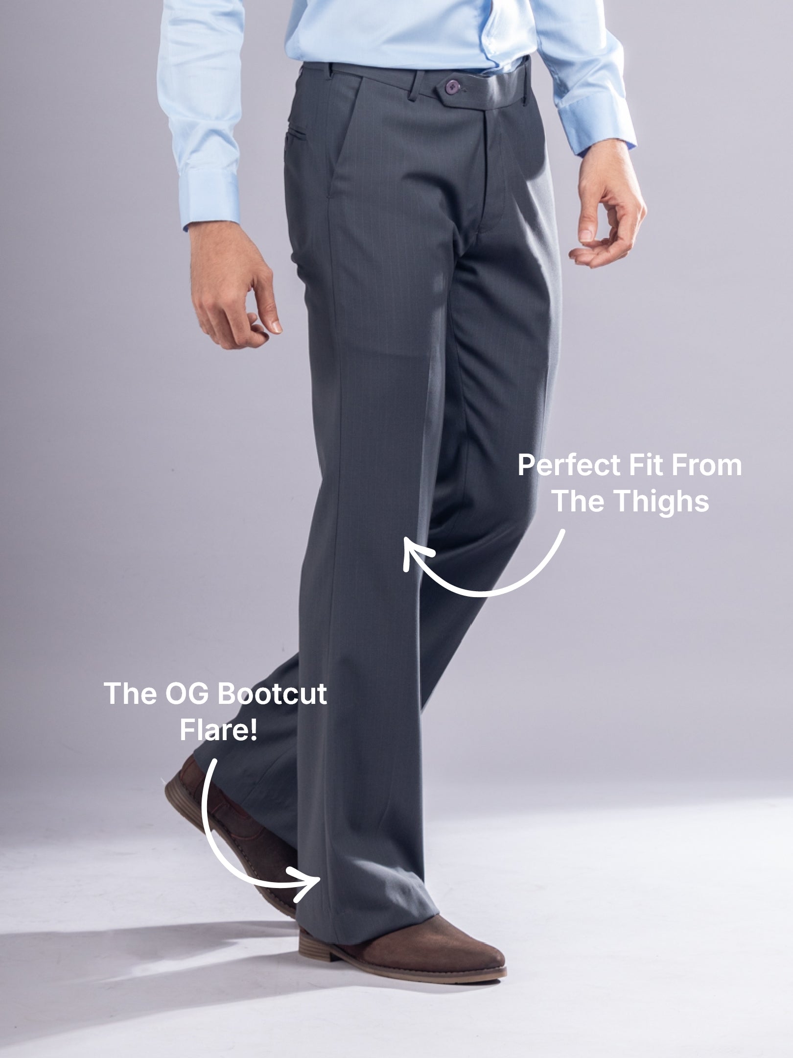 Men’s premium Charcoal Grey Urban Stripe Bootcut Flexiwaist Pant  - Side view