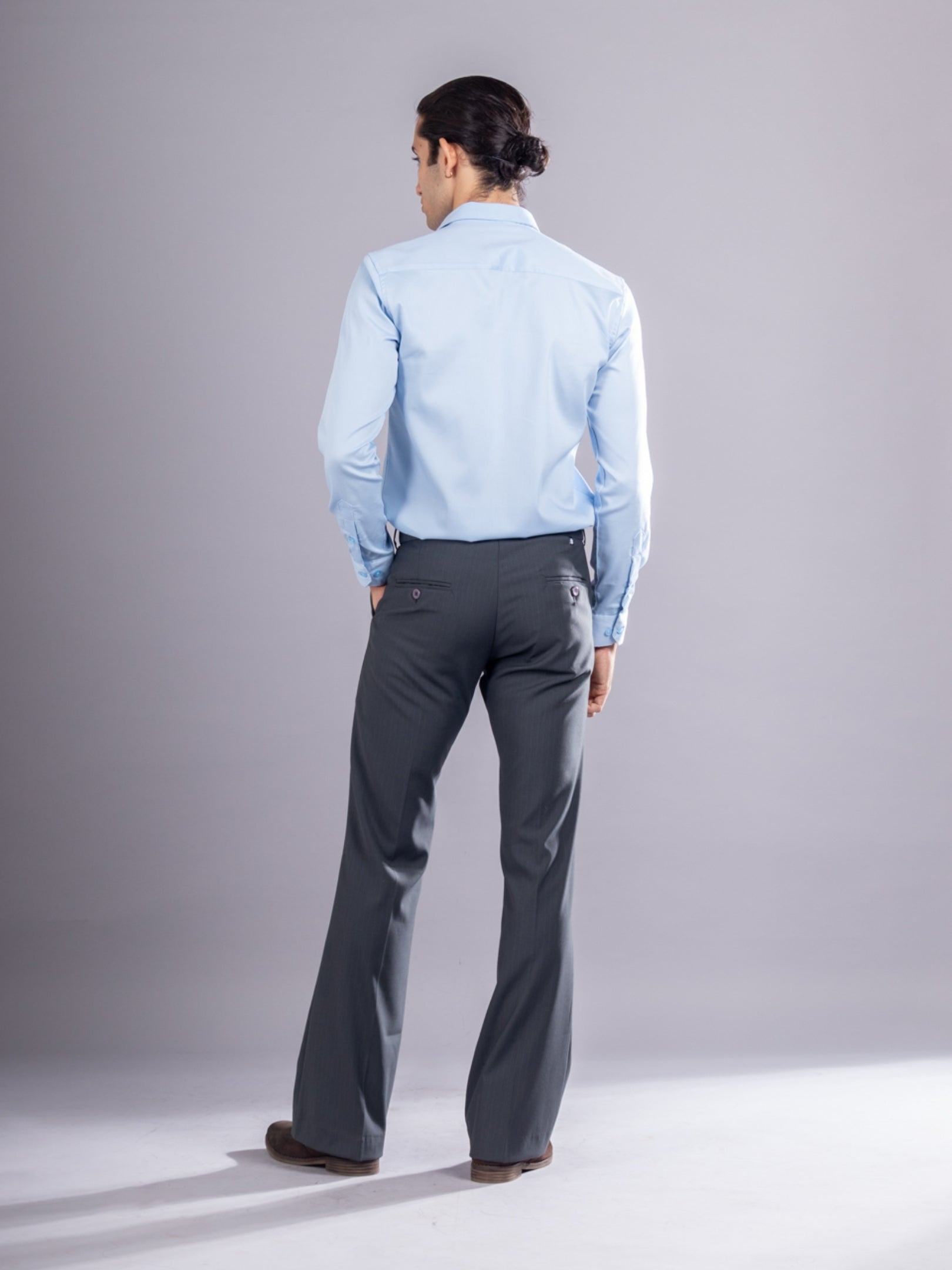 Men’s premium Charcoal Grey Urban Stripe Bootcut Flexiwaist Pant  - Back view