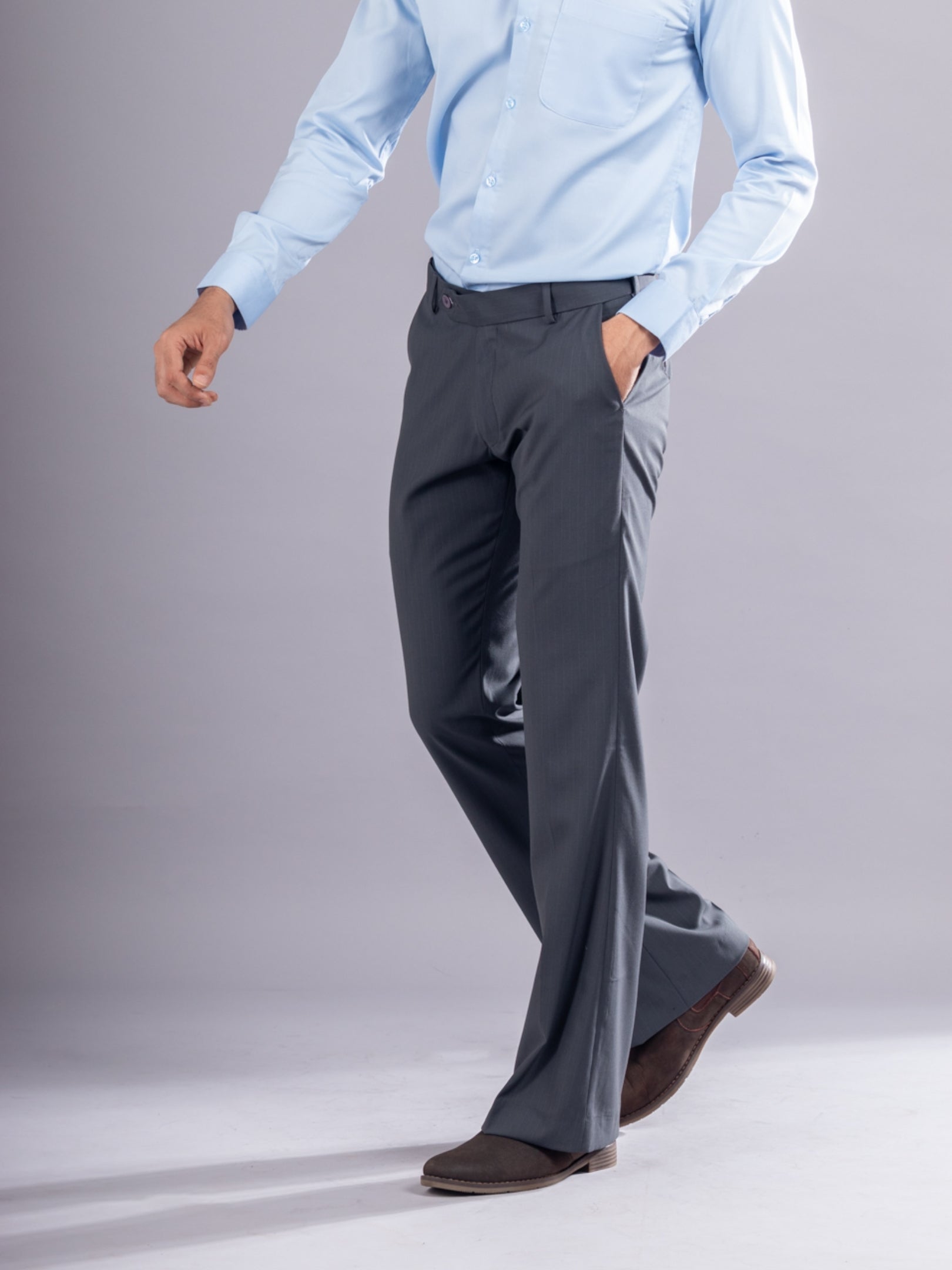 Men’s premium Charcoal Grey Urban Stripe Bootcut Flexiwaist Pant  - Lifestyle view
