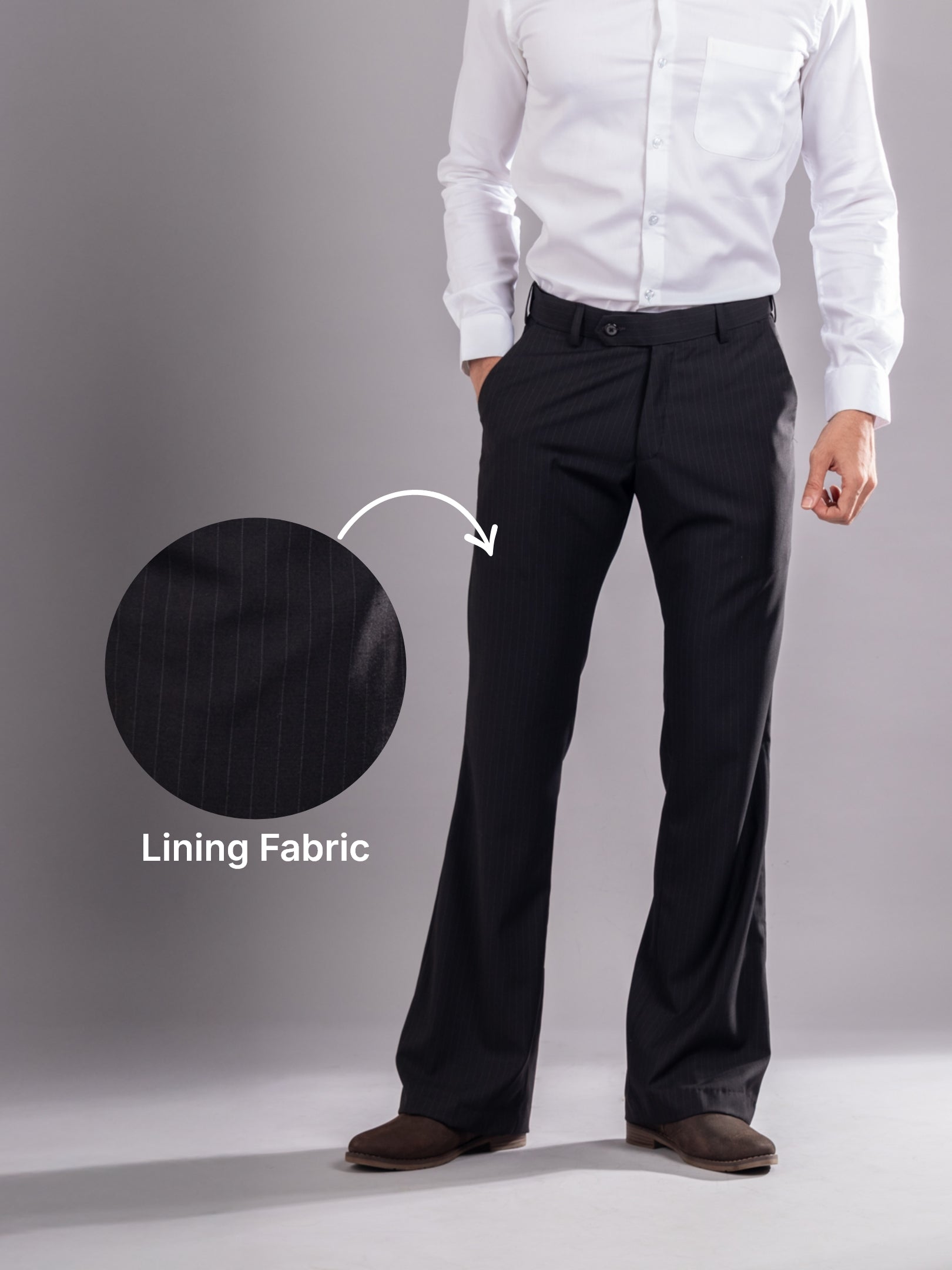 Men’s premium Classic Black Urban Stripe Bootcut Flexiwaist Pant  - Fabric view