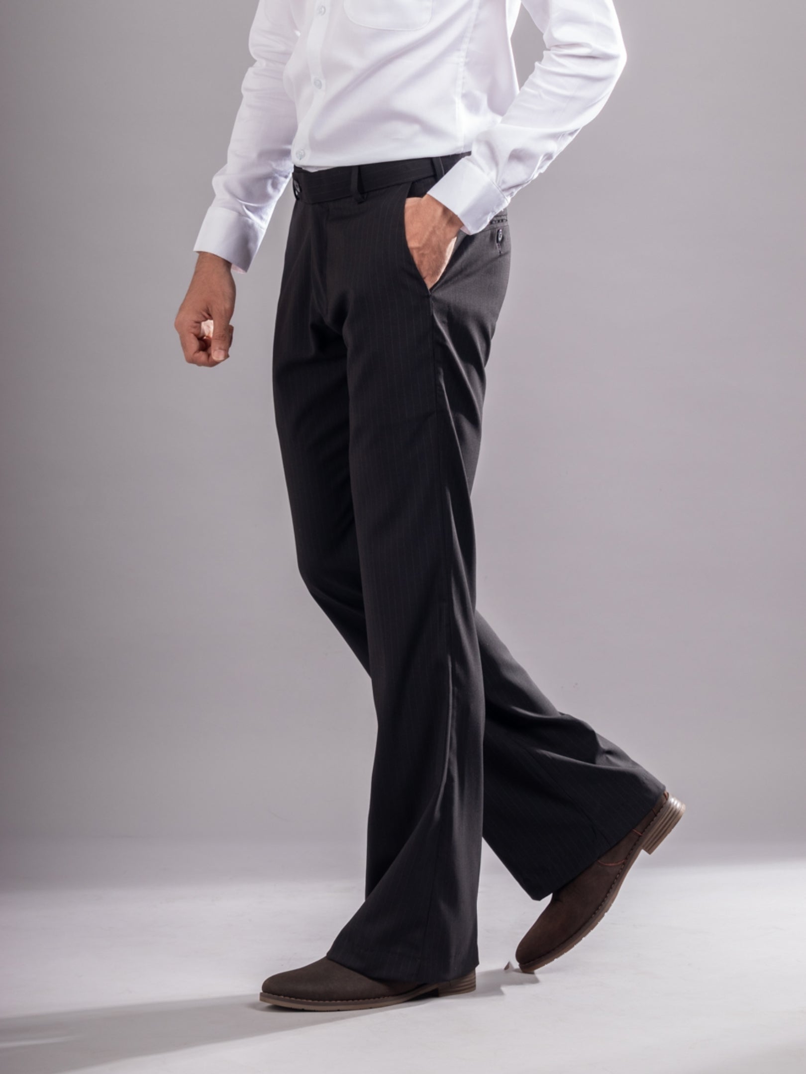 Men’s premium Classic Black Urban Stripe Bootcut Flexiwaist Pant  - Side view