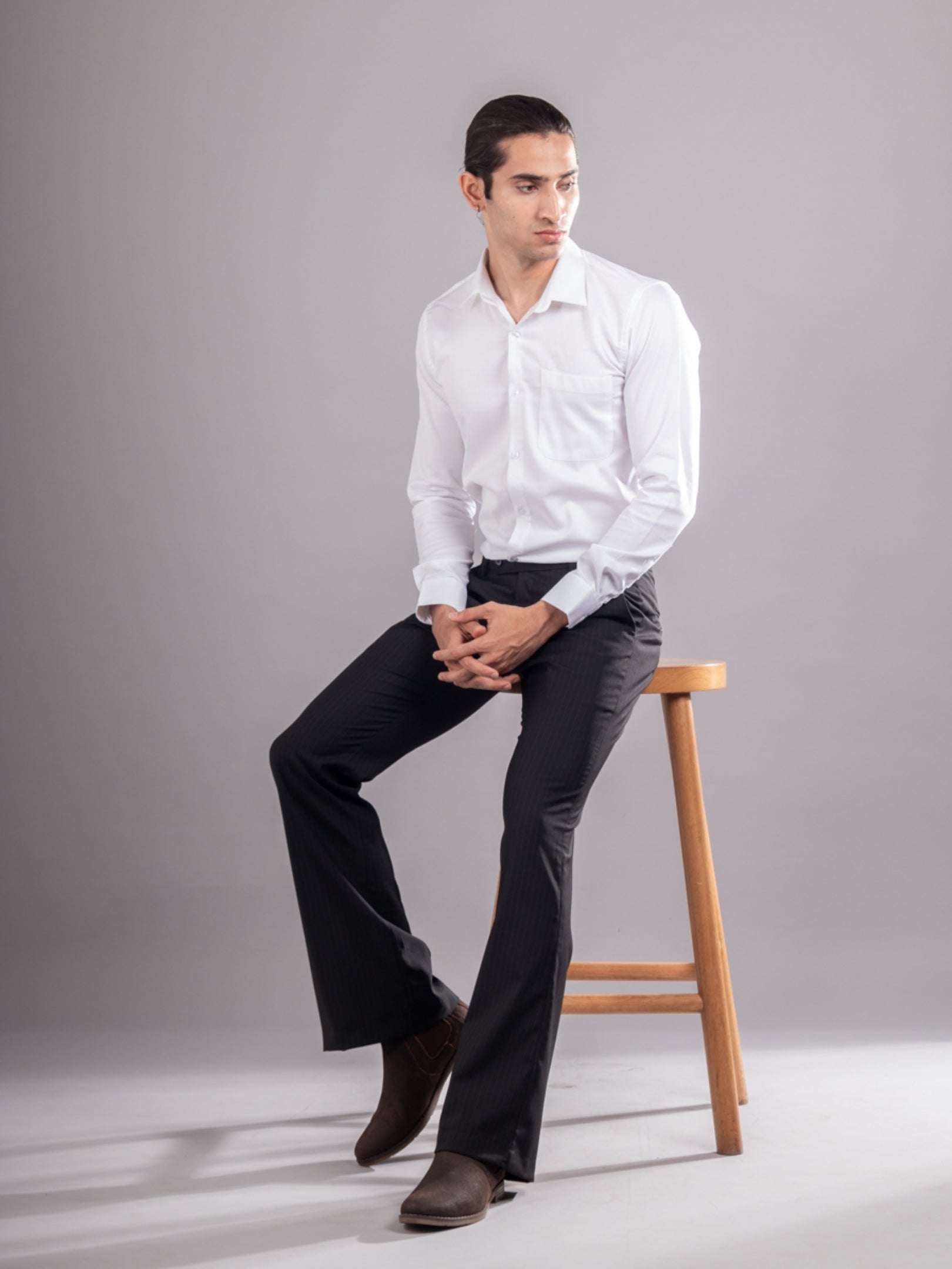 Men’s premium Classic Black Urban Stripe Bootcut Flexiwaist Pant  - Lifestyle view