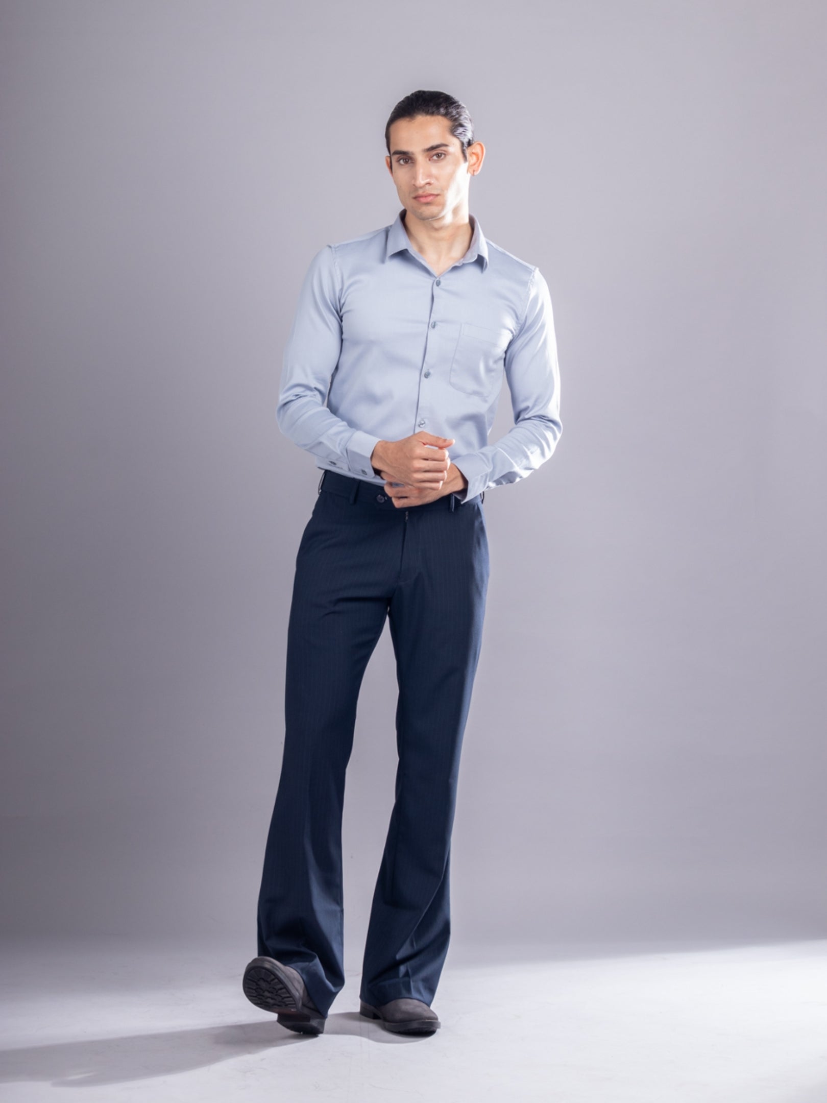 Men’s premium Midnight_Blue Urban Stripe Bootcut Flexiwaist Pant  - Lifestyle view