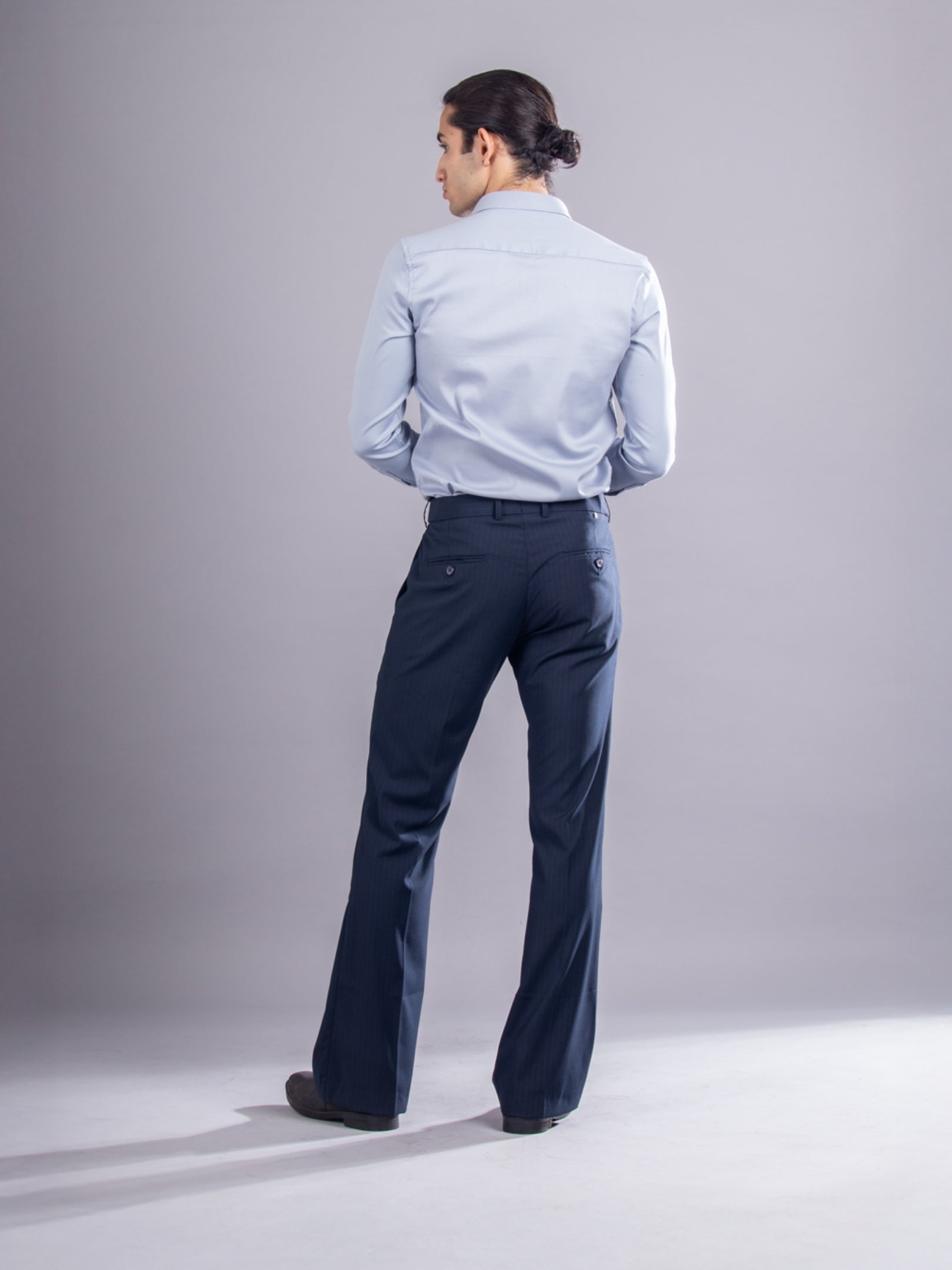 Men’s premium Midnight_Blue Urban Stripe Bootcut Flexiwaist Pant  - Back view