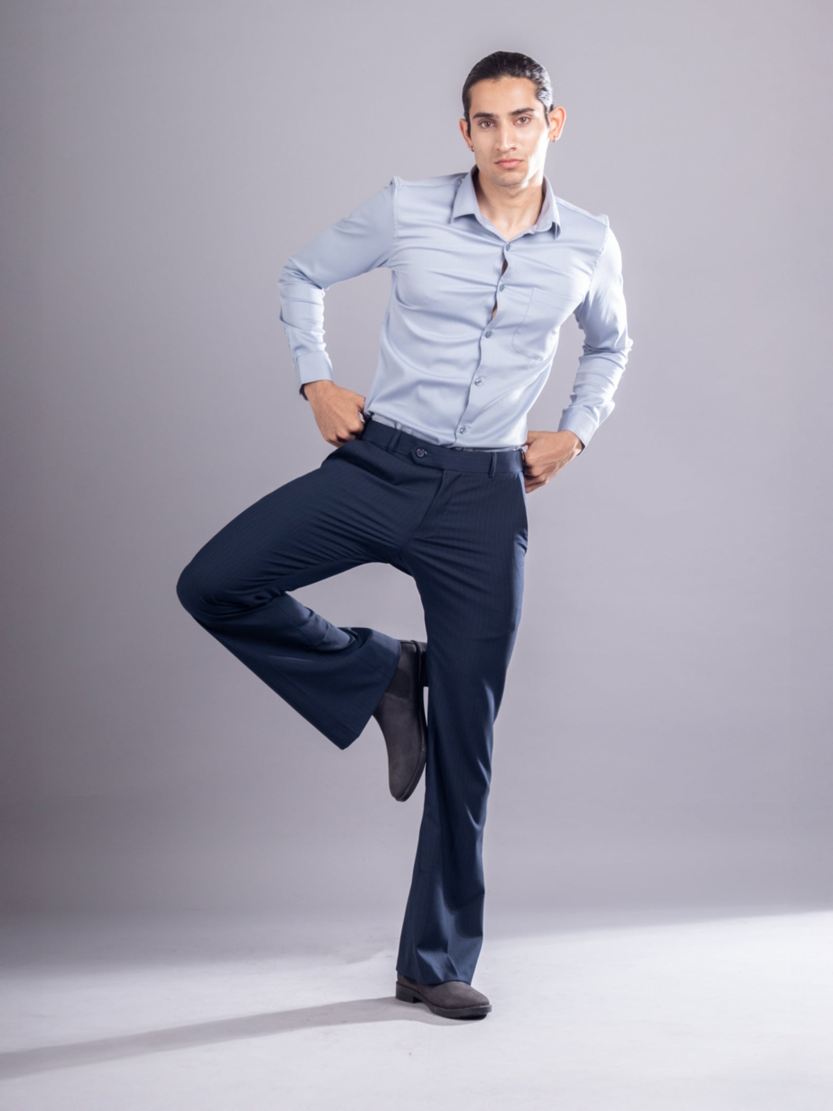 Men’s premium Midnight_Blue Urban Stripe Bootcut Flexiwaist Pant  - Lifestyle view