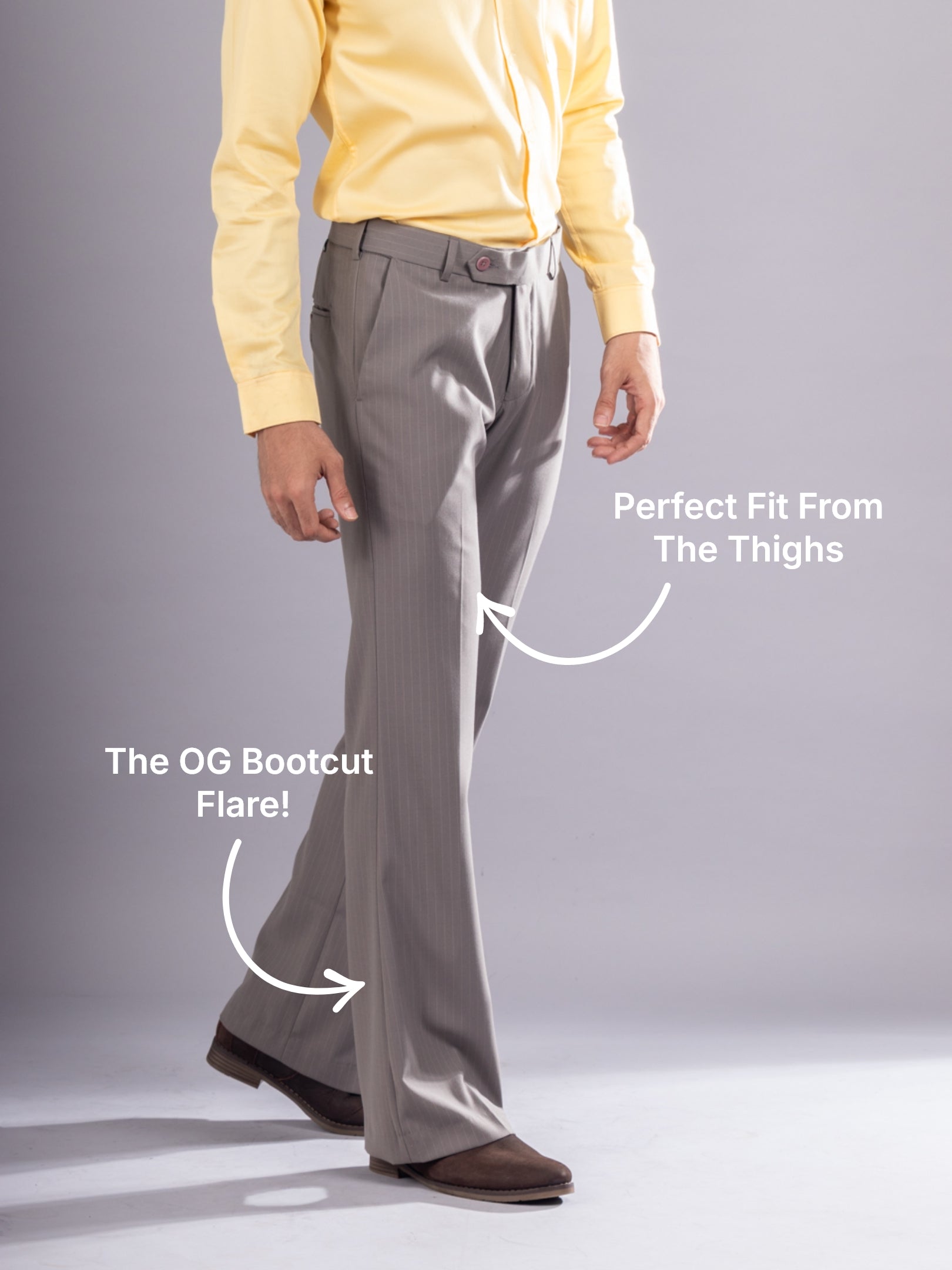 Men’s premium Mocha Mist Urban Stripe Bootcut Flexiwaist Pant  - Side view