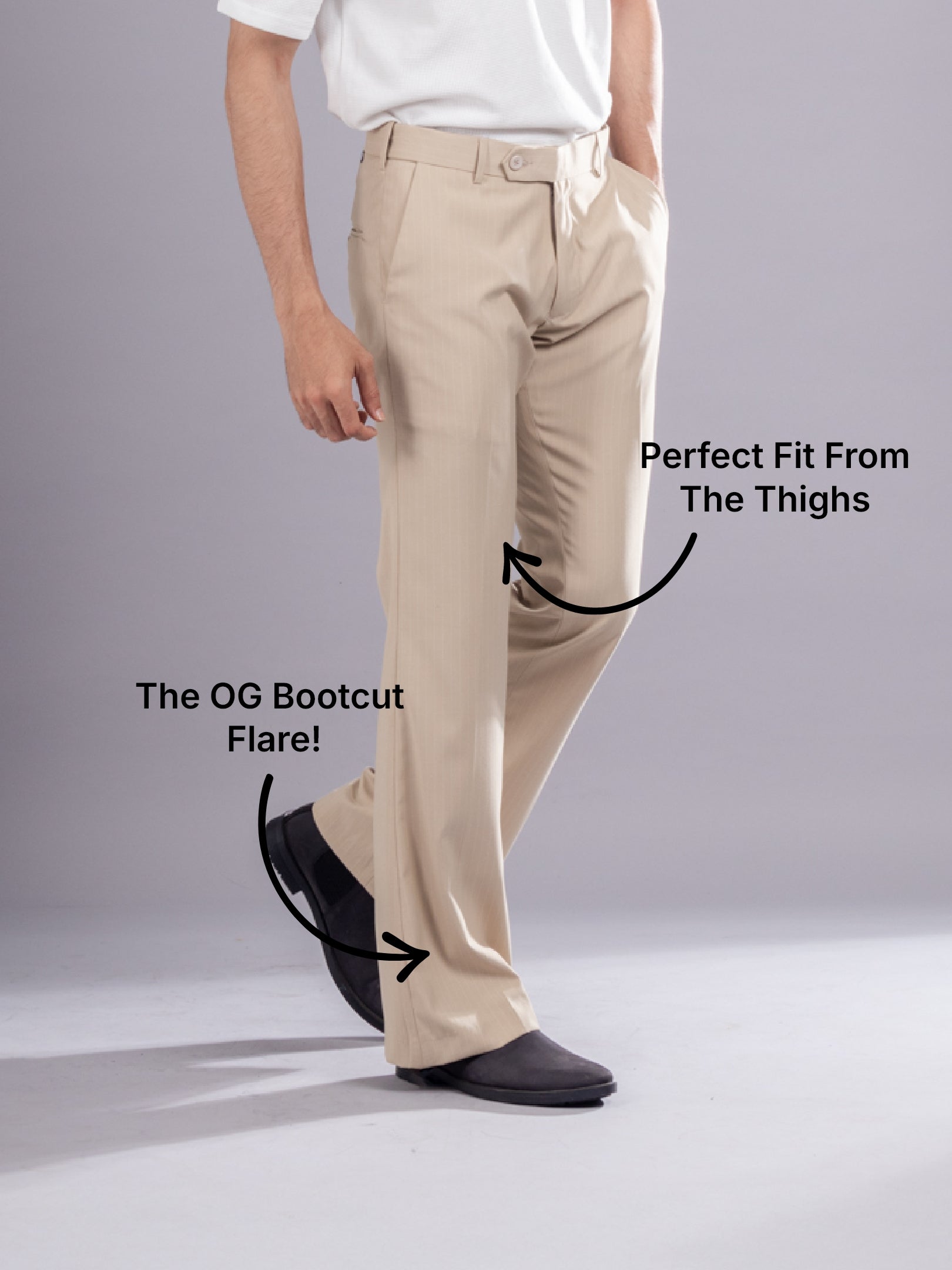 Men’s premium Sand Beige Urban Stripe Bootcut Flexiwaist Pant  - Side view