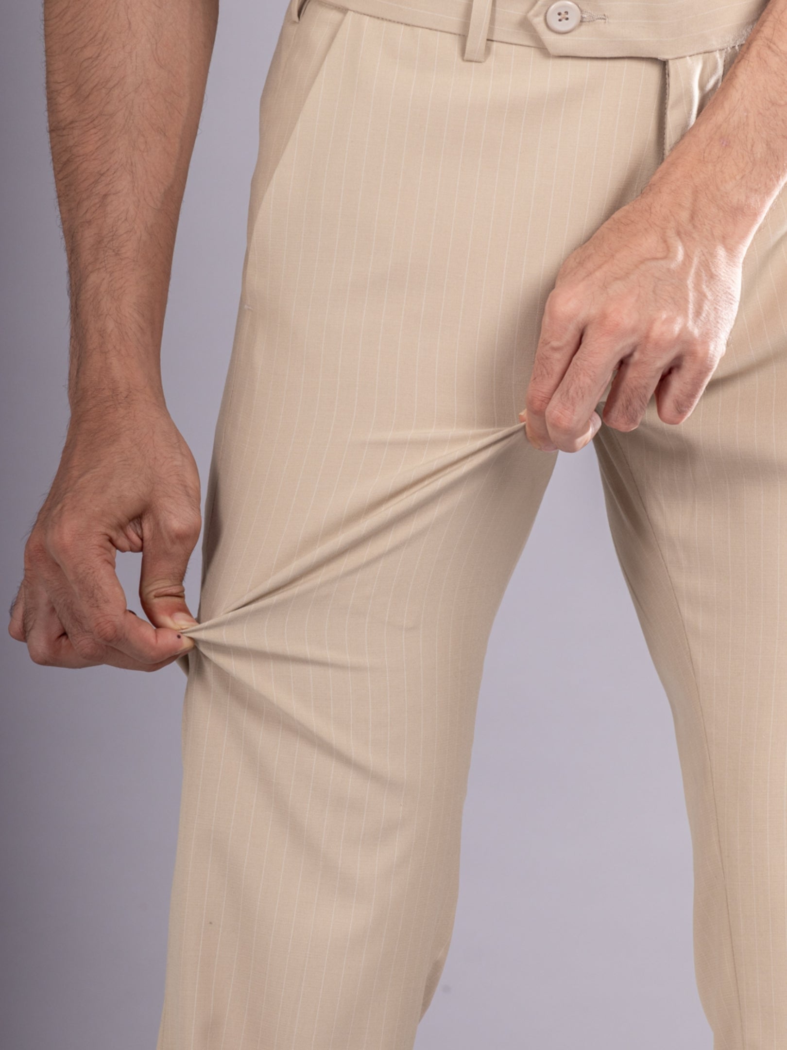 Men’s premium Sand Beige Urban Stripe Bootcut Flexiwaist Pant  - Fabric view