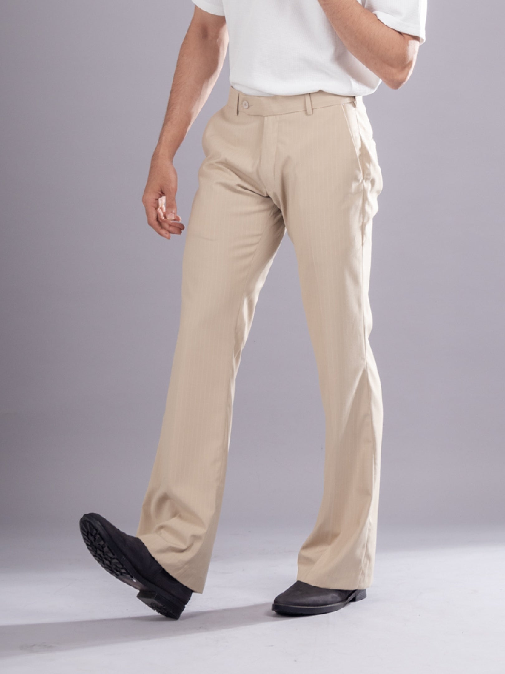 Men’s premium Sand Beige Urban Stripe Bootcut Flexiwaist Pant  - Fabric view