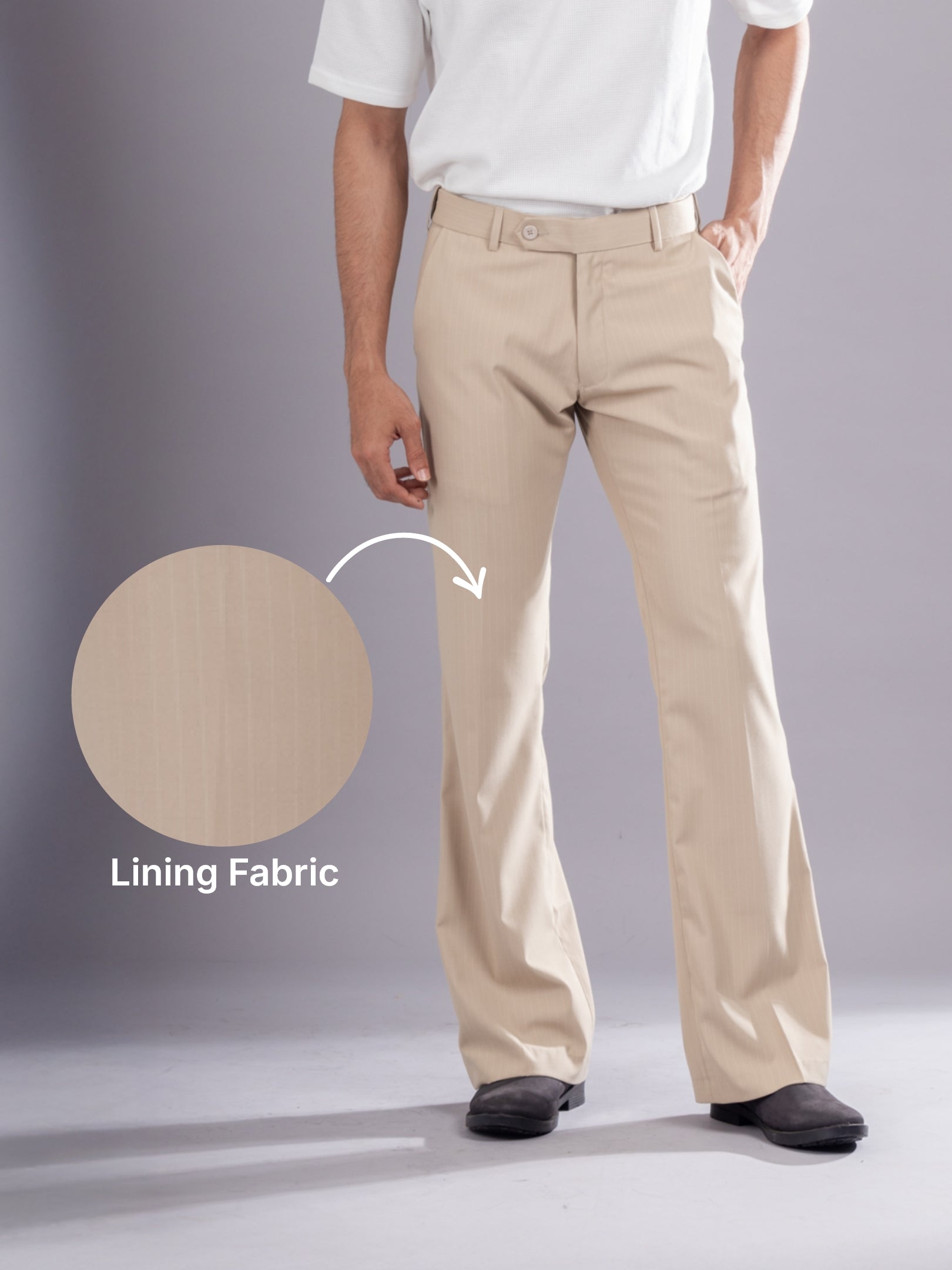 Men’s premium Sand Beige Urban Stripe Bootcut Flexiwaist Pant  - Fabric view