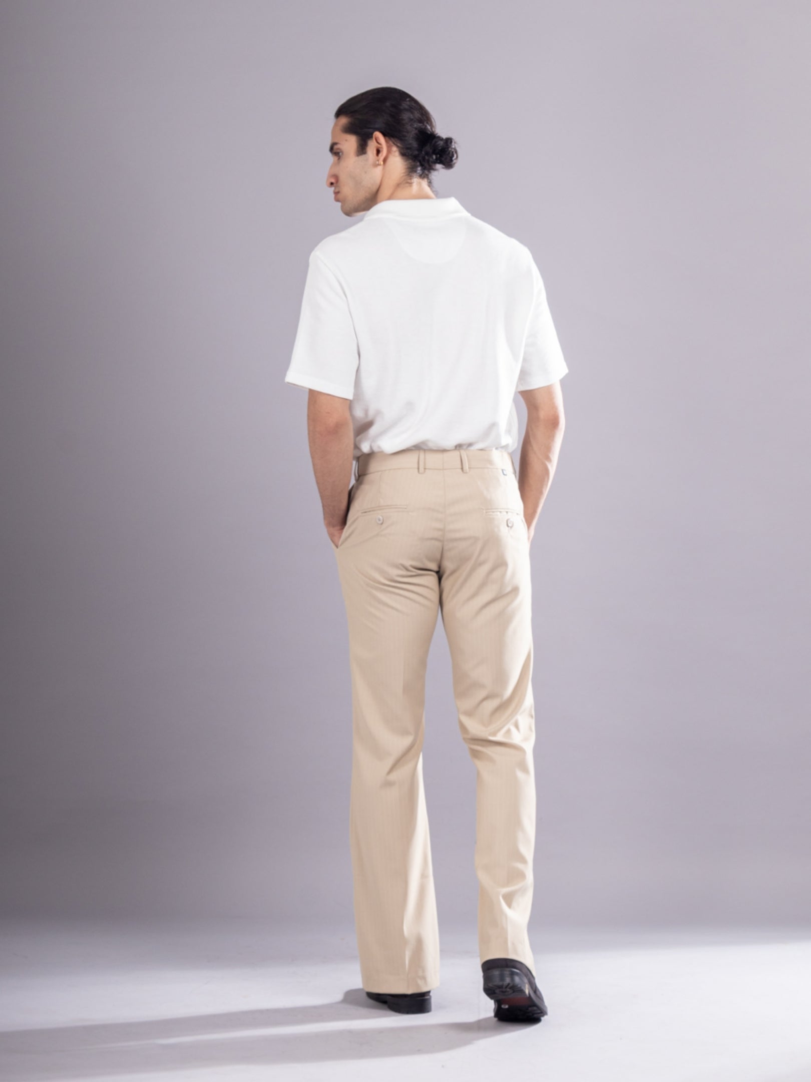 Men’s premium Sand Beige Urban Stripe Bootcut Flexiwaist Pant  - Back view