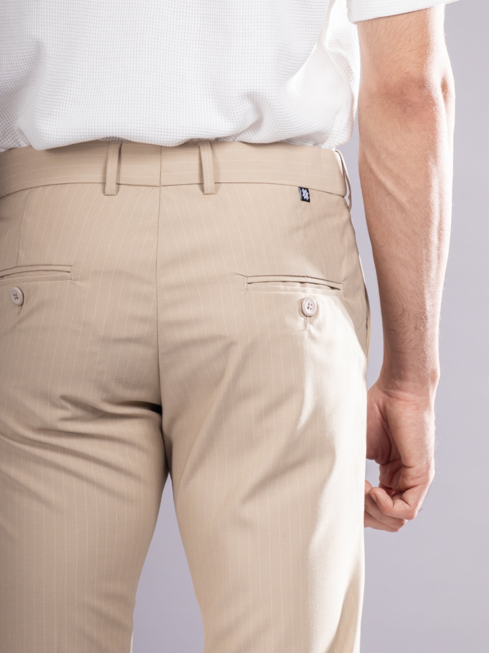 Men’s premium Sand Beige Urban Stripe Bootcut Flexiwaist Pant  - Back view