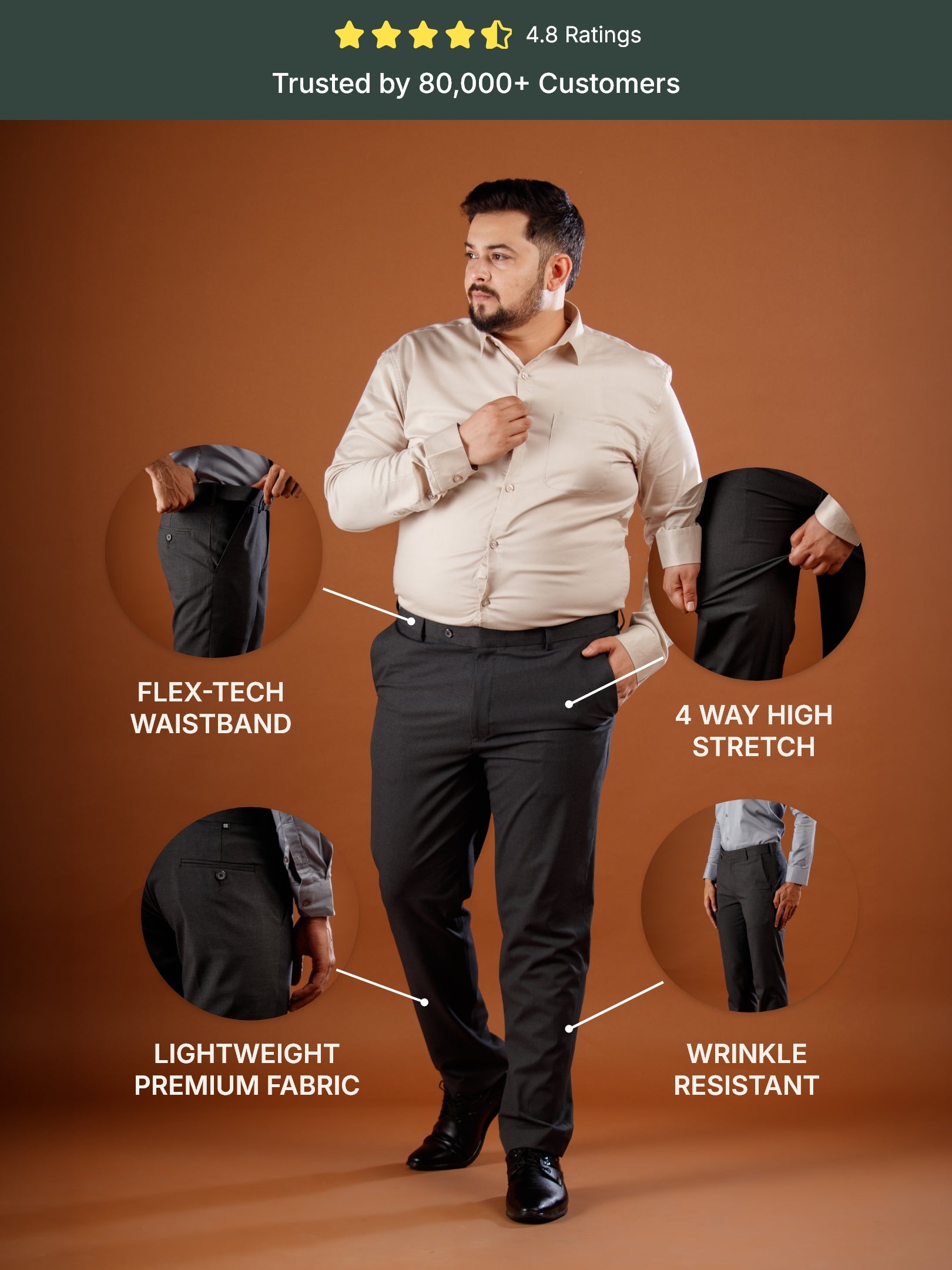 Charcoal Flexiwaist Straight Fit Plus Size Pants