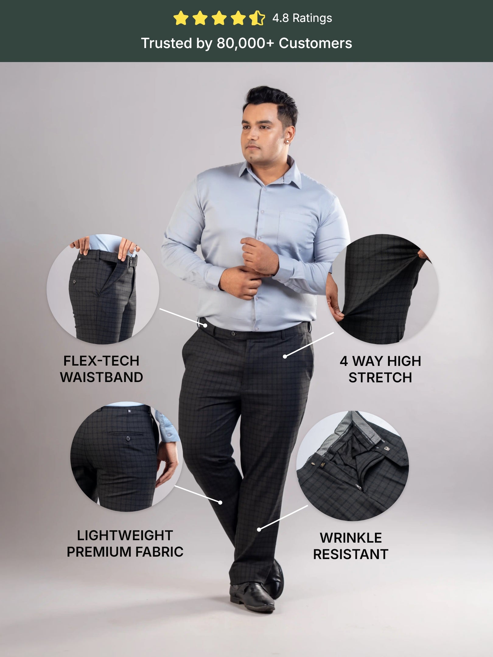 Coal Stone Flexiwaist Straight Fit Vista Checks Plus Size Pants
