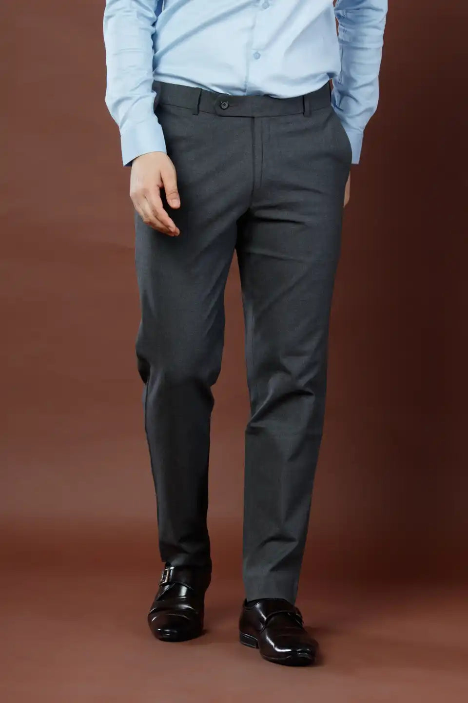 Men’s premium Dove Grey Double Lining Flexiwaist Pants- Front view
