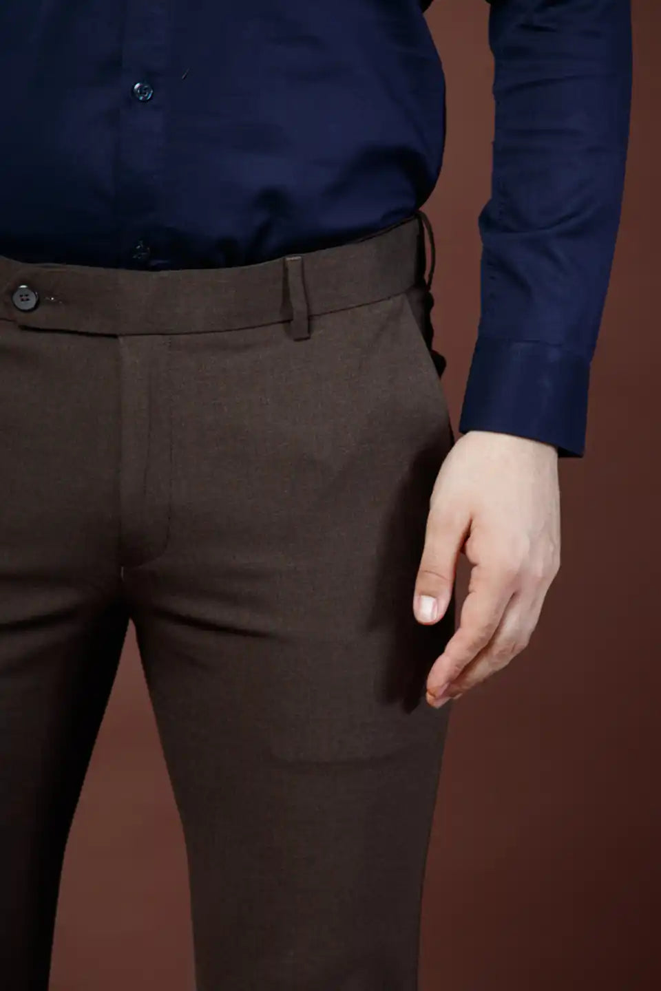 Men’s premium Maple Brown Double Lining Flexiwaist Pants- Front view
