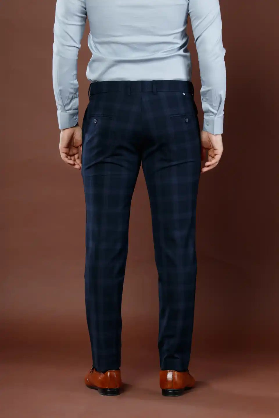 Men’s premium Electric Indigo Soho Checks Flexiwaist Pants - Back view