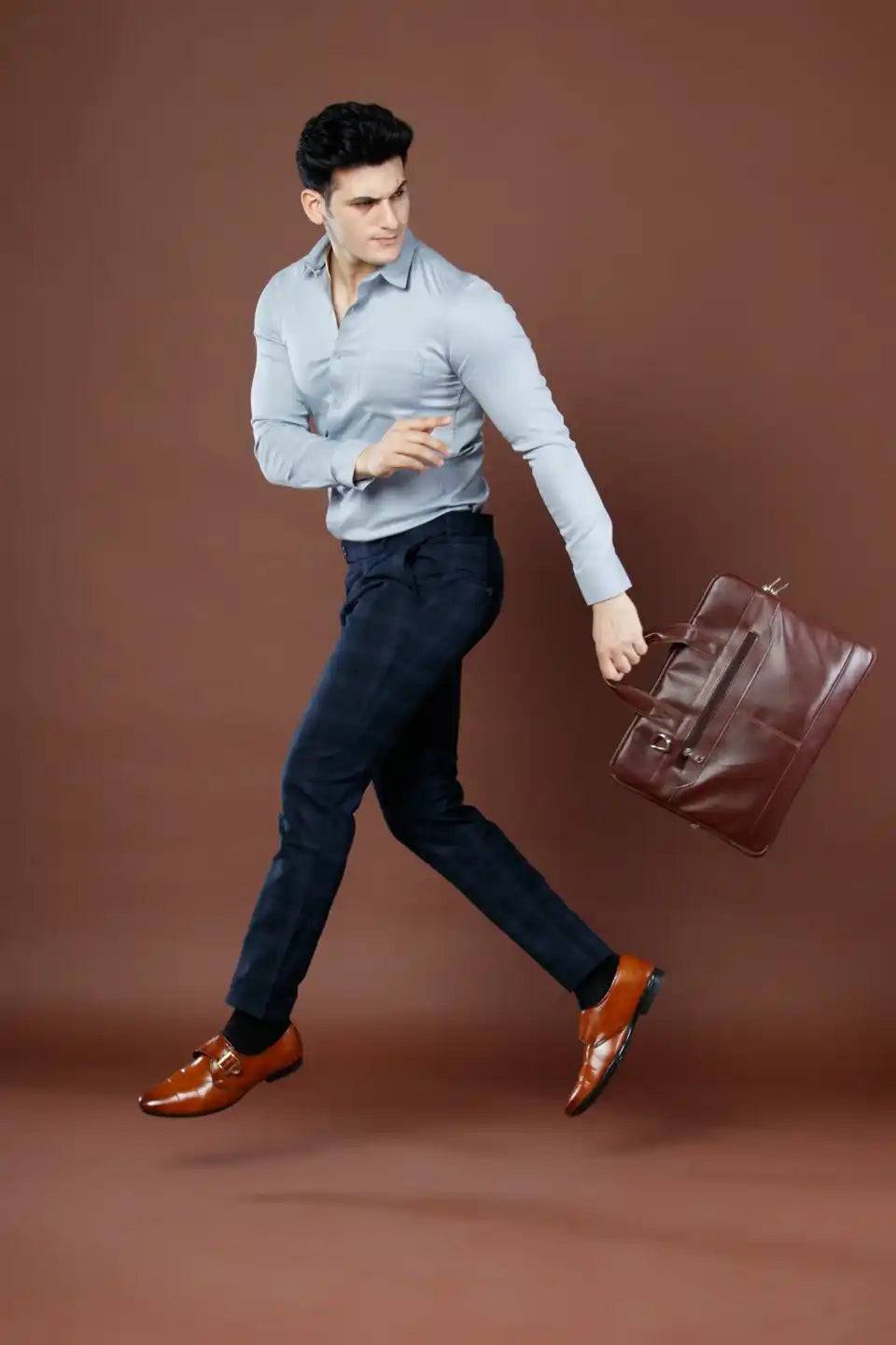 Men’s premium Electric Indigo Soho Checks Flexiwaist Pants - Lifestyle view