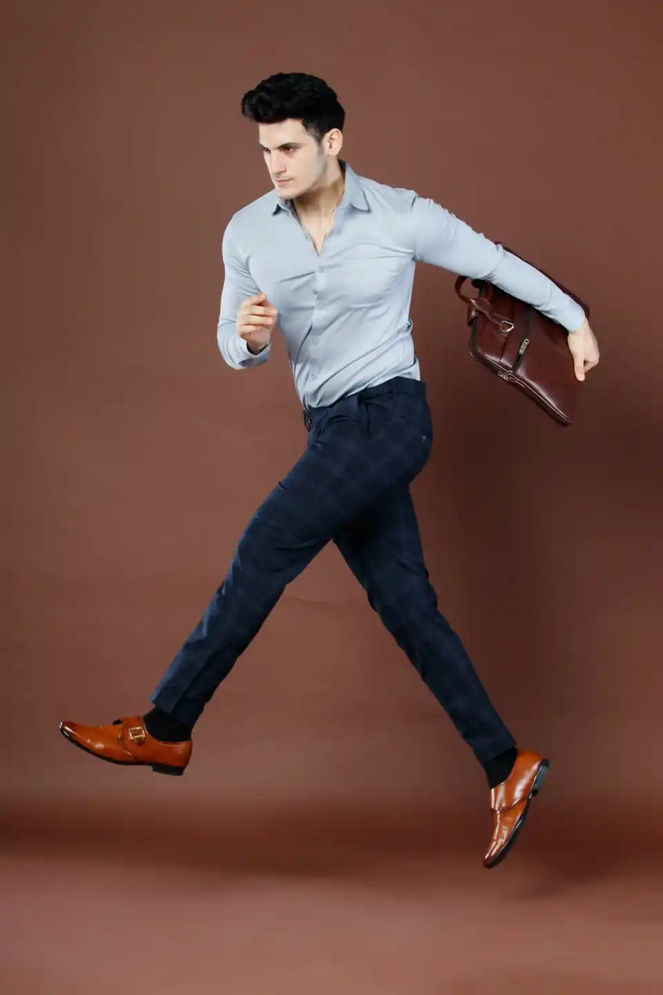 Men’s premium Electric Indigo Soho Checks Flexiwaist Pants - Lifestyle view