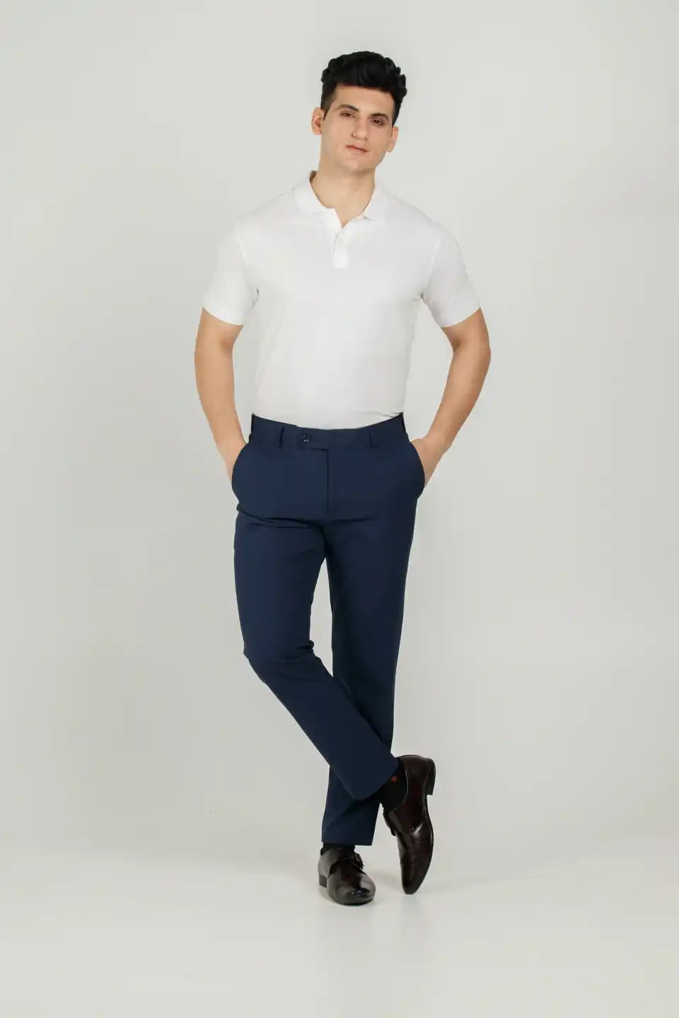 Men’s premium Dark Blue Flexiwaist Stretchable Pants for Men – Lifestyle view