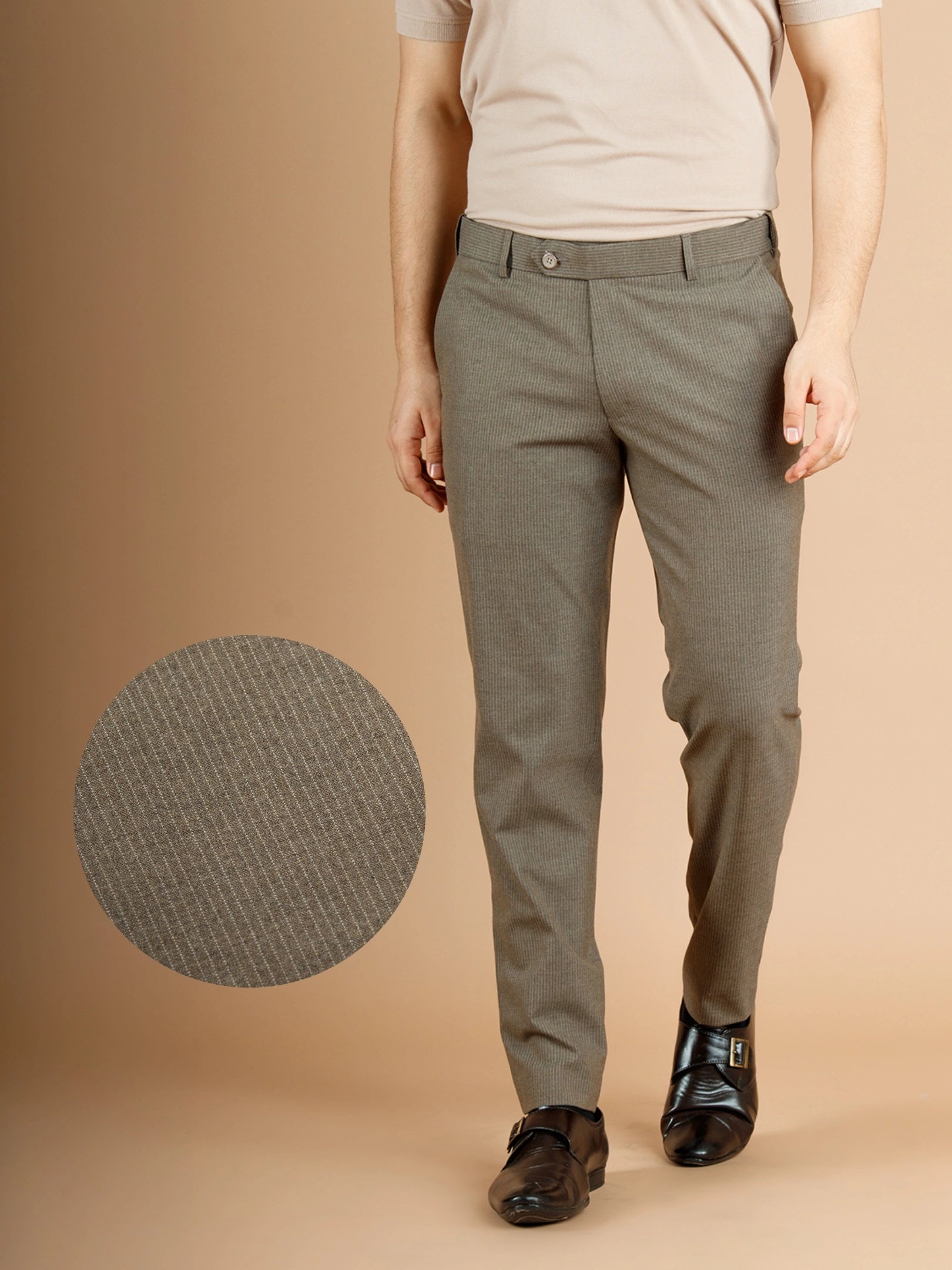 Men’s premium Caramel Stripe Flexiwaist Pants - Fabric view