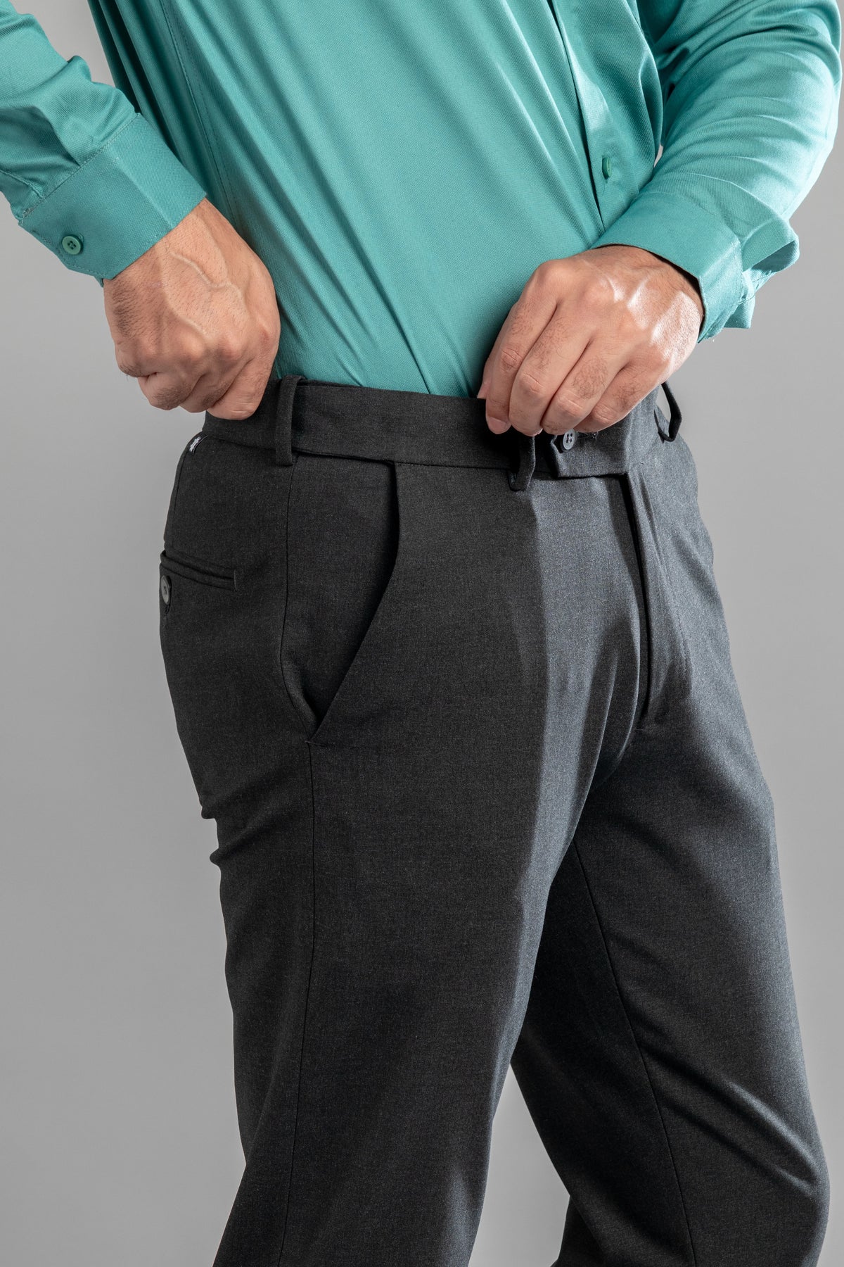 Raven Melange Flexiwaist Pants - Straight Fit