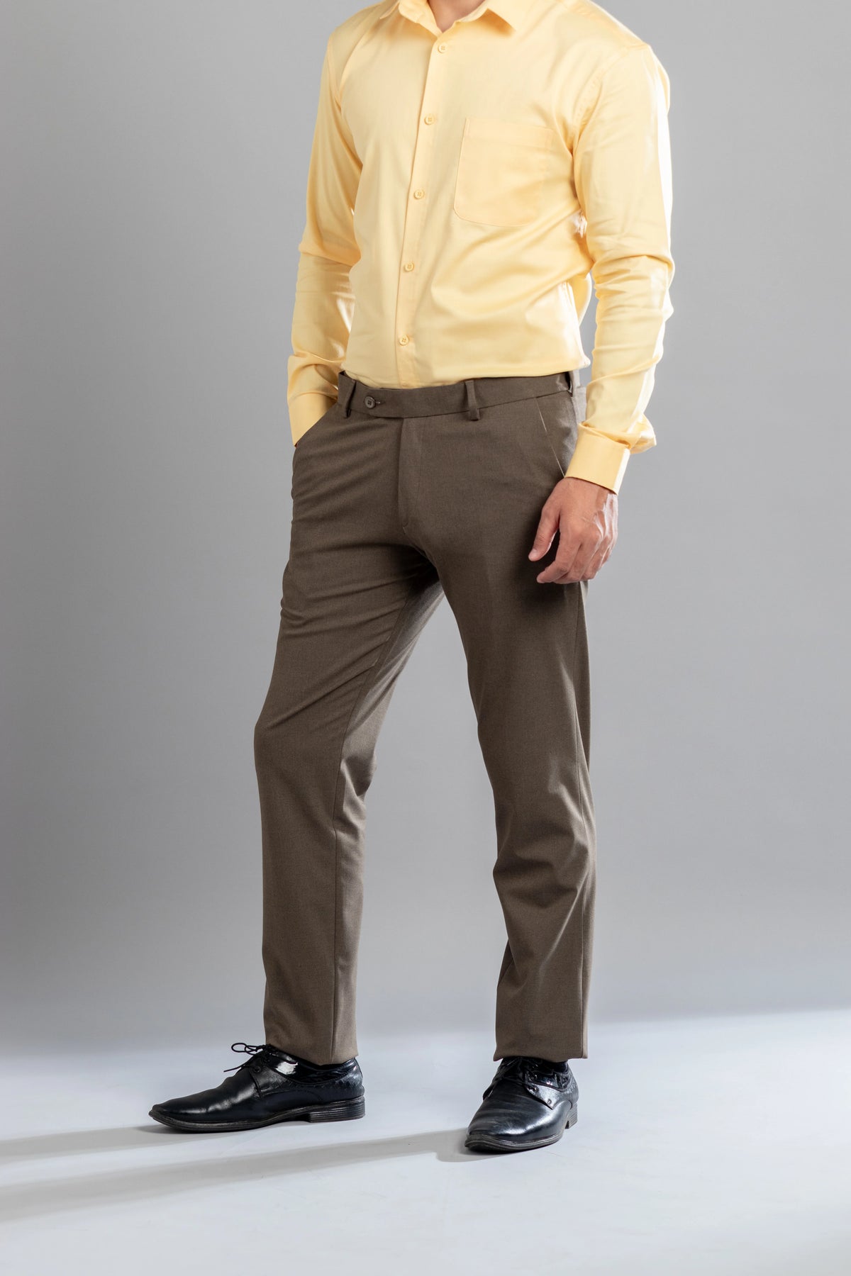 Wood Melange Flexiwaist Pants - Straight Fit