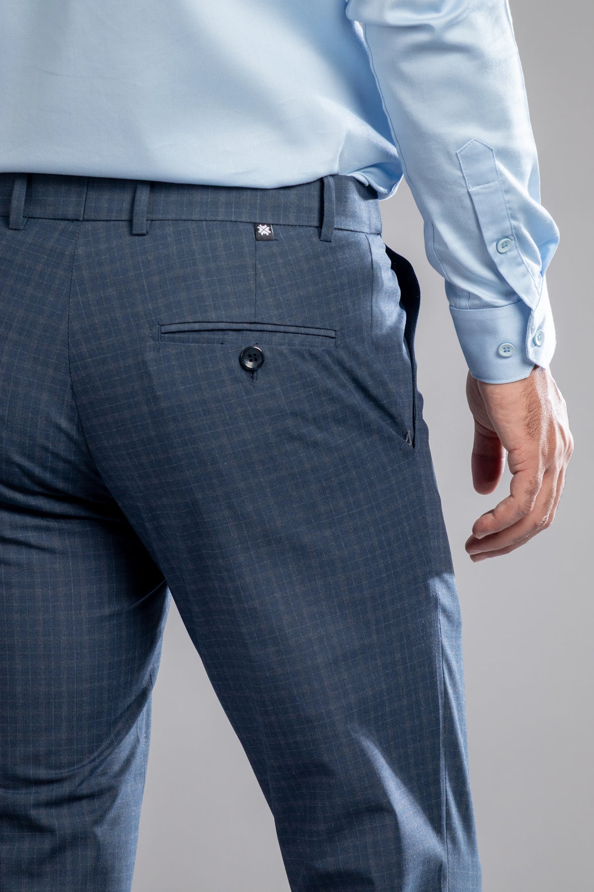 Steel Blue Box-in Checks Flexiwaist Pants - Ankle Fit