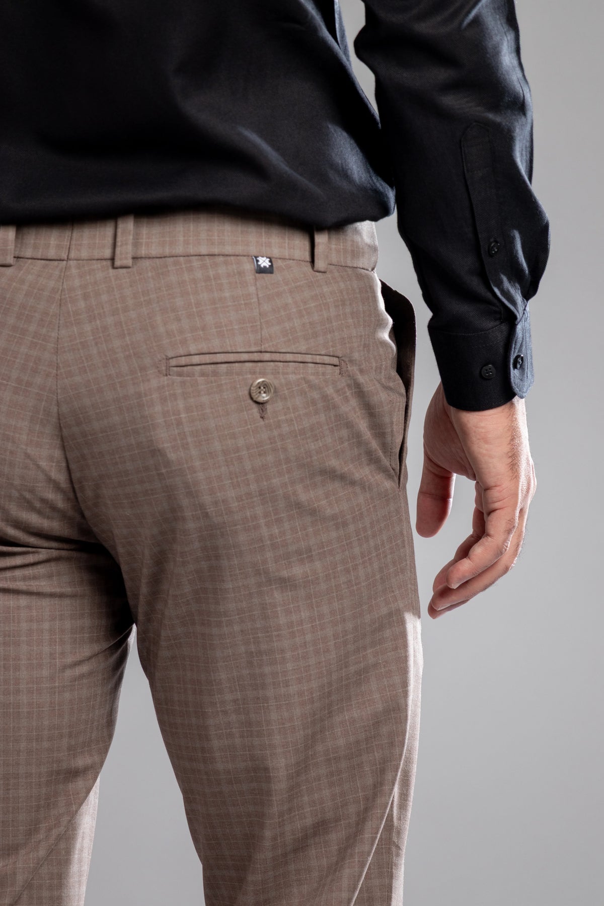Brown Stone Box-in Checks Flexiwaist Pants - Ankle Fit