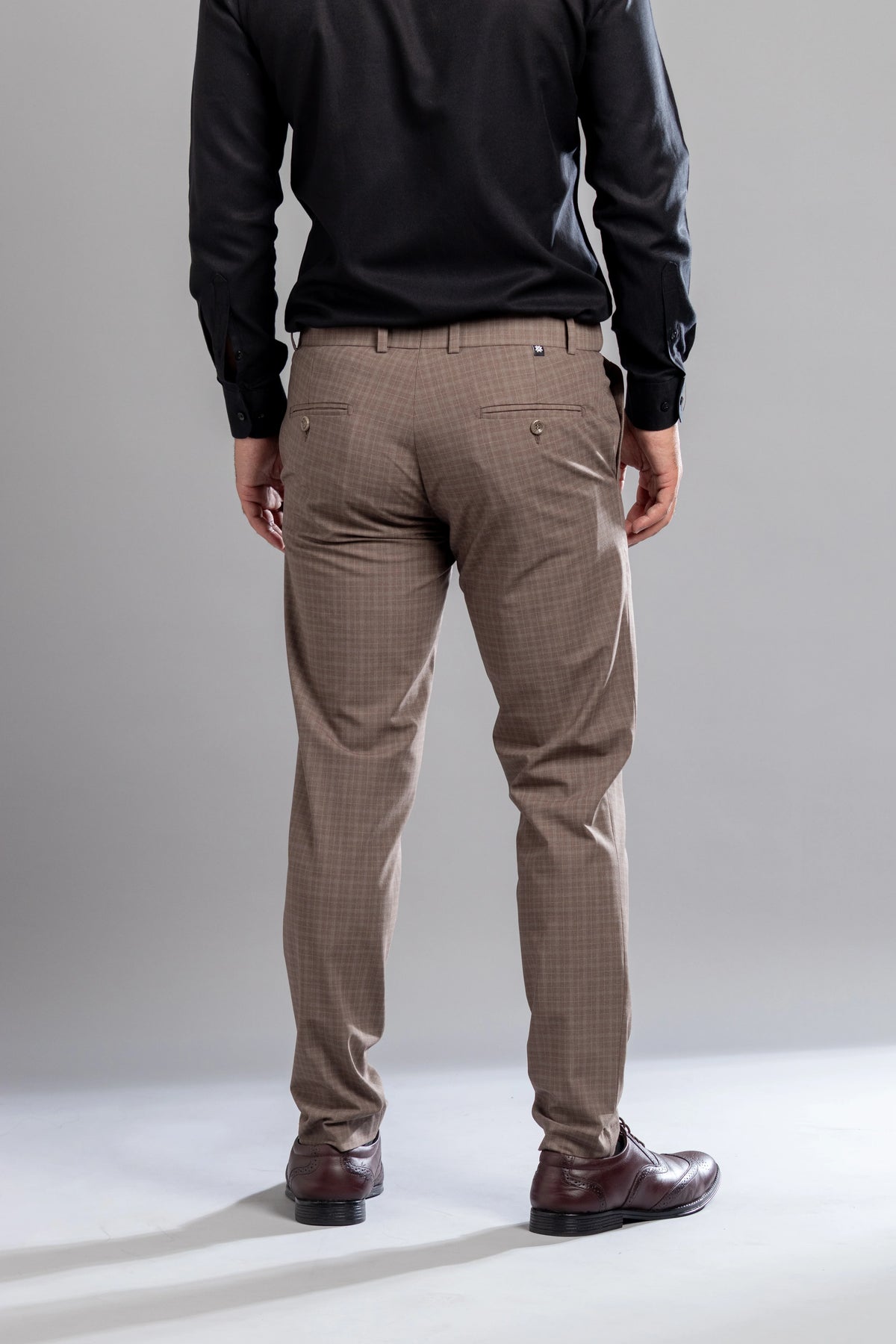 Brown Stone Box-in Checks Flexiwaist Pants - Ankle Fit