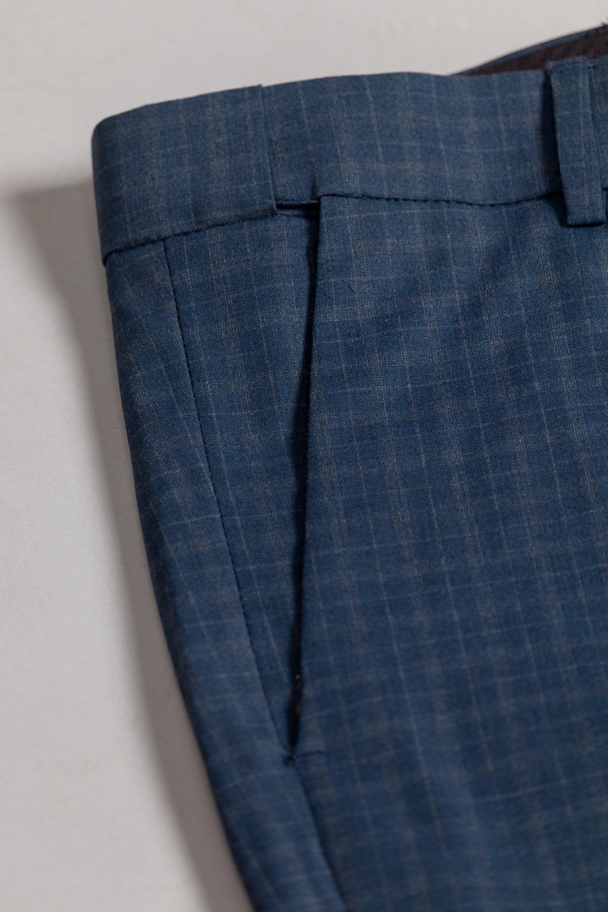 Steel Blue Box-in Checks Flexiwaist Pants - Ankle Fit