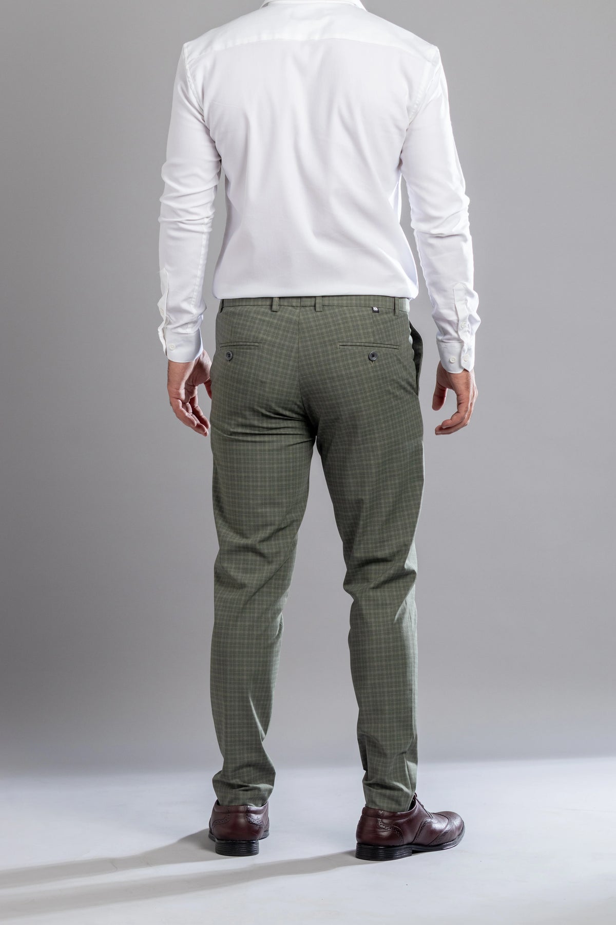 Vintage Green Box-in Checks Flexiwaist Pants - Ankle Fit
