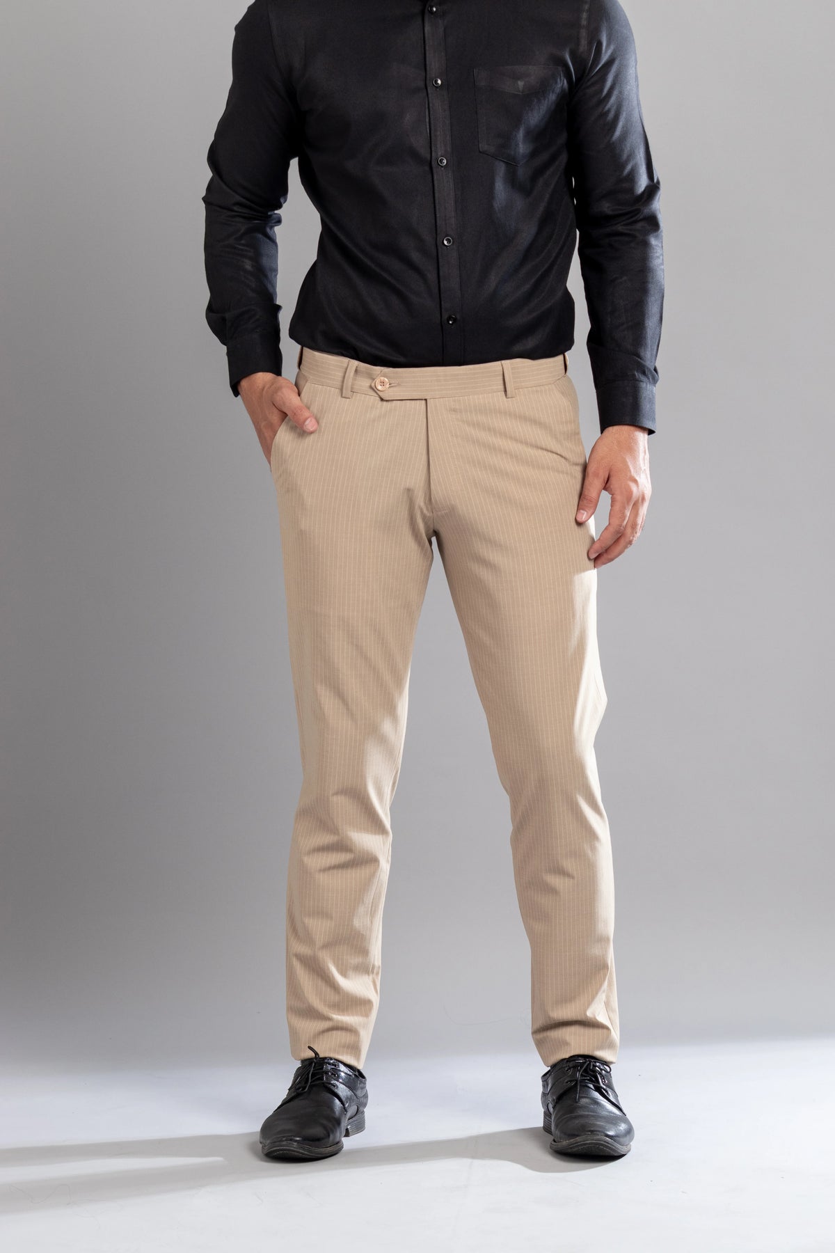 Cashmere Khaki Linear Stripe Flexiwaist Pants - Ankle Fit