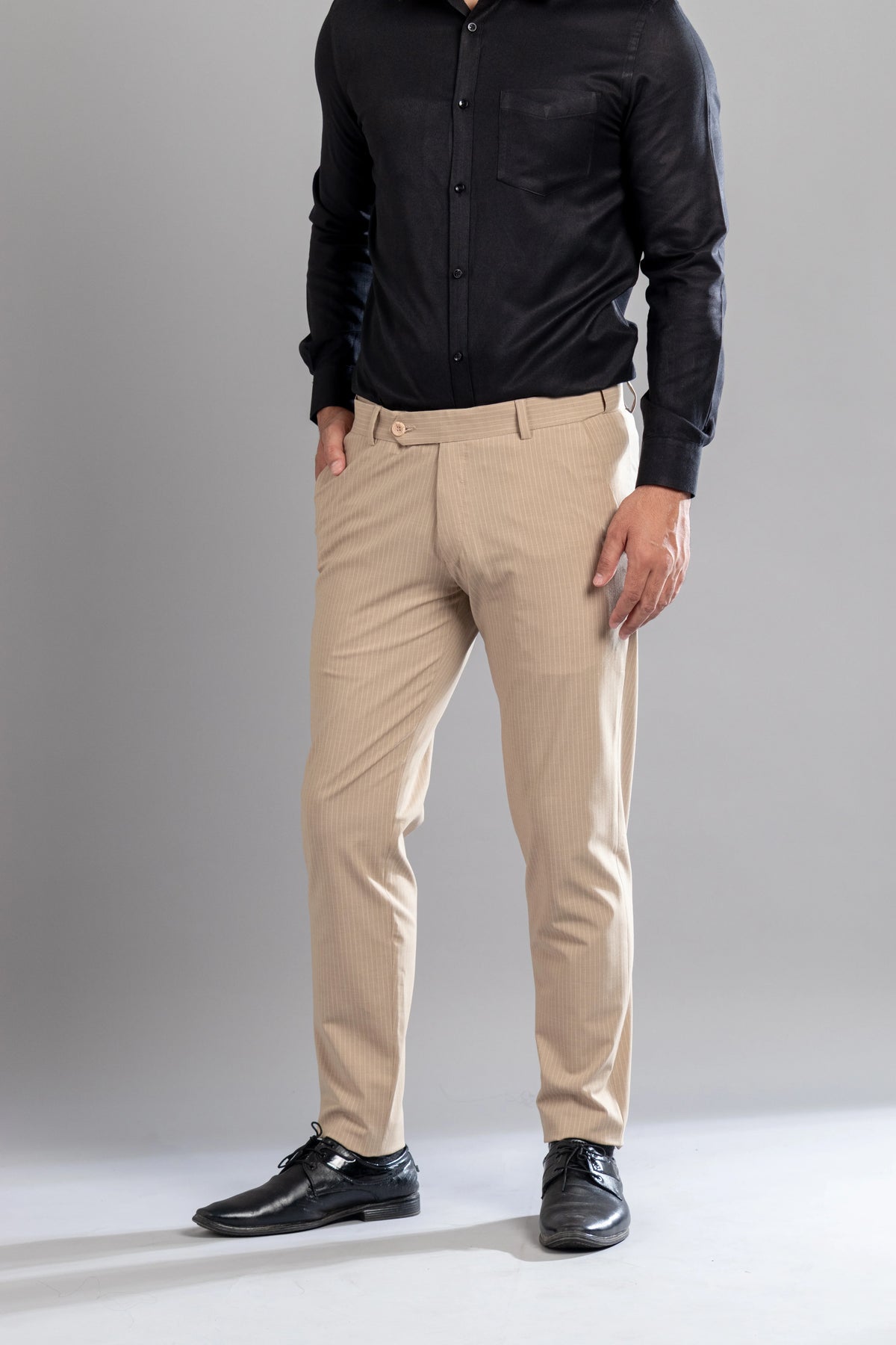 Cashmere Khaki Linear Stripe Flexiwaist Pants - Ankle Fit