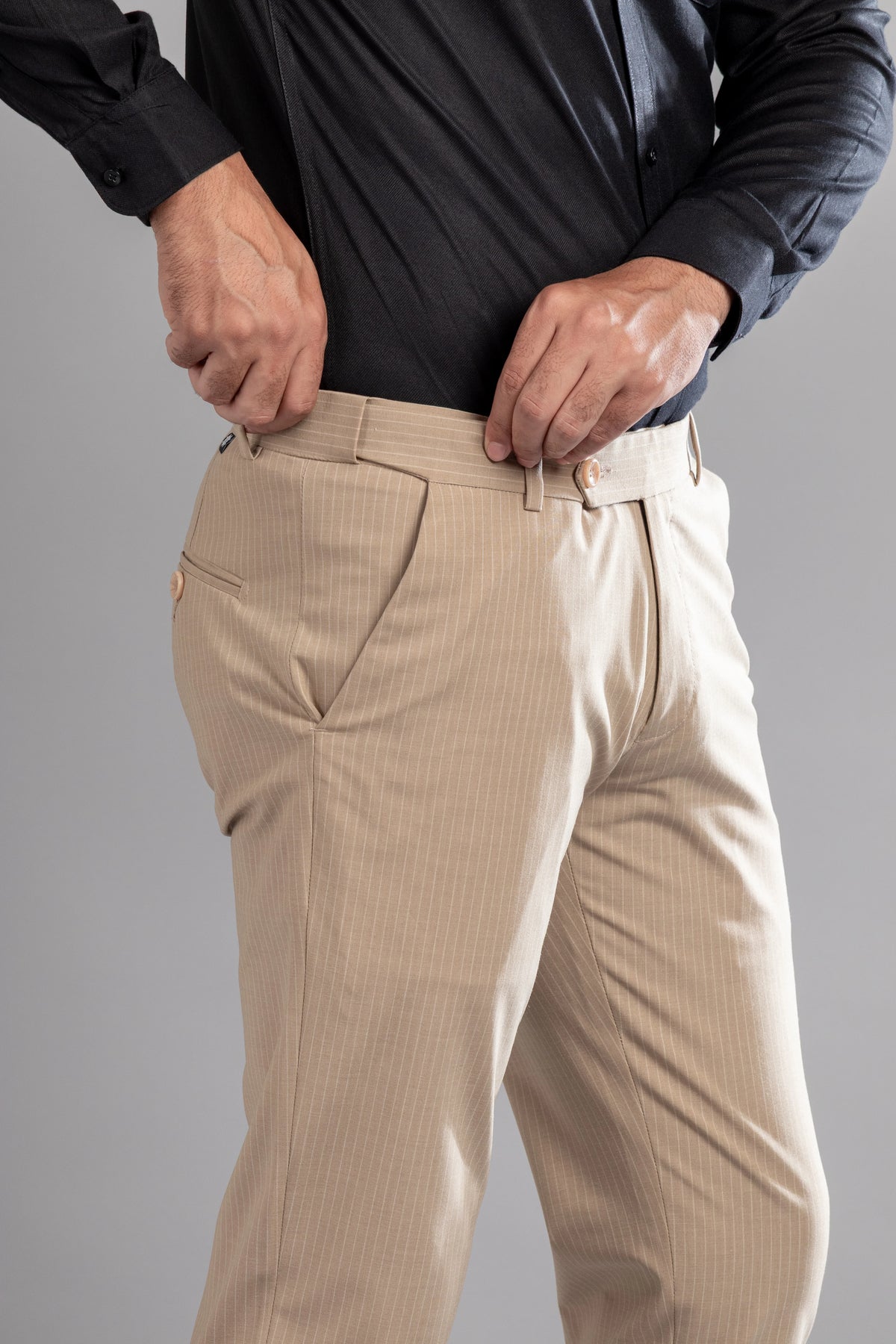 Cashmere Khaki Linear Stripe Flexiwaist Pants - Ankle Fit