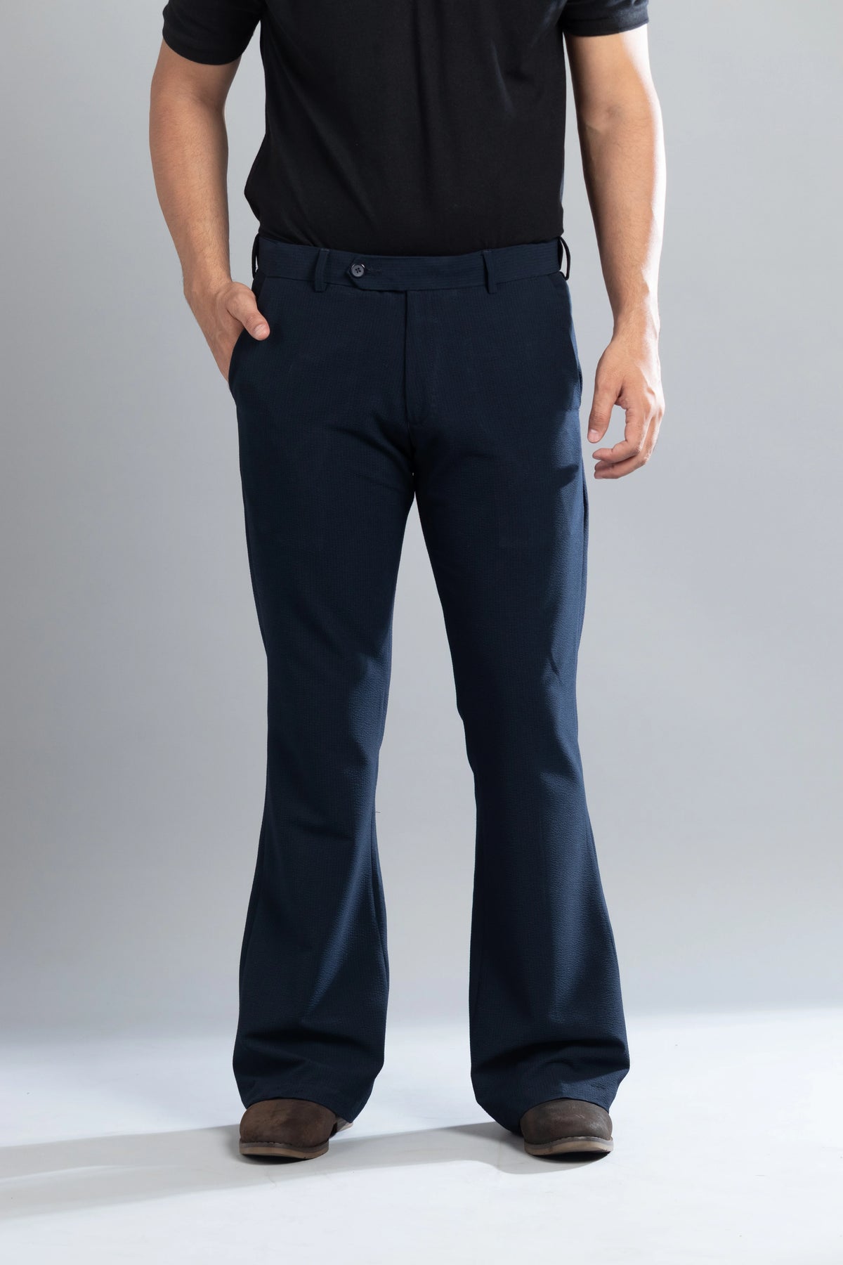 Navy SeerSucker Lining Bootcut Pants