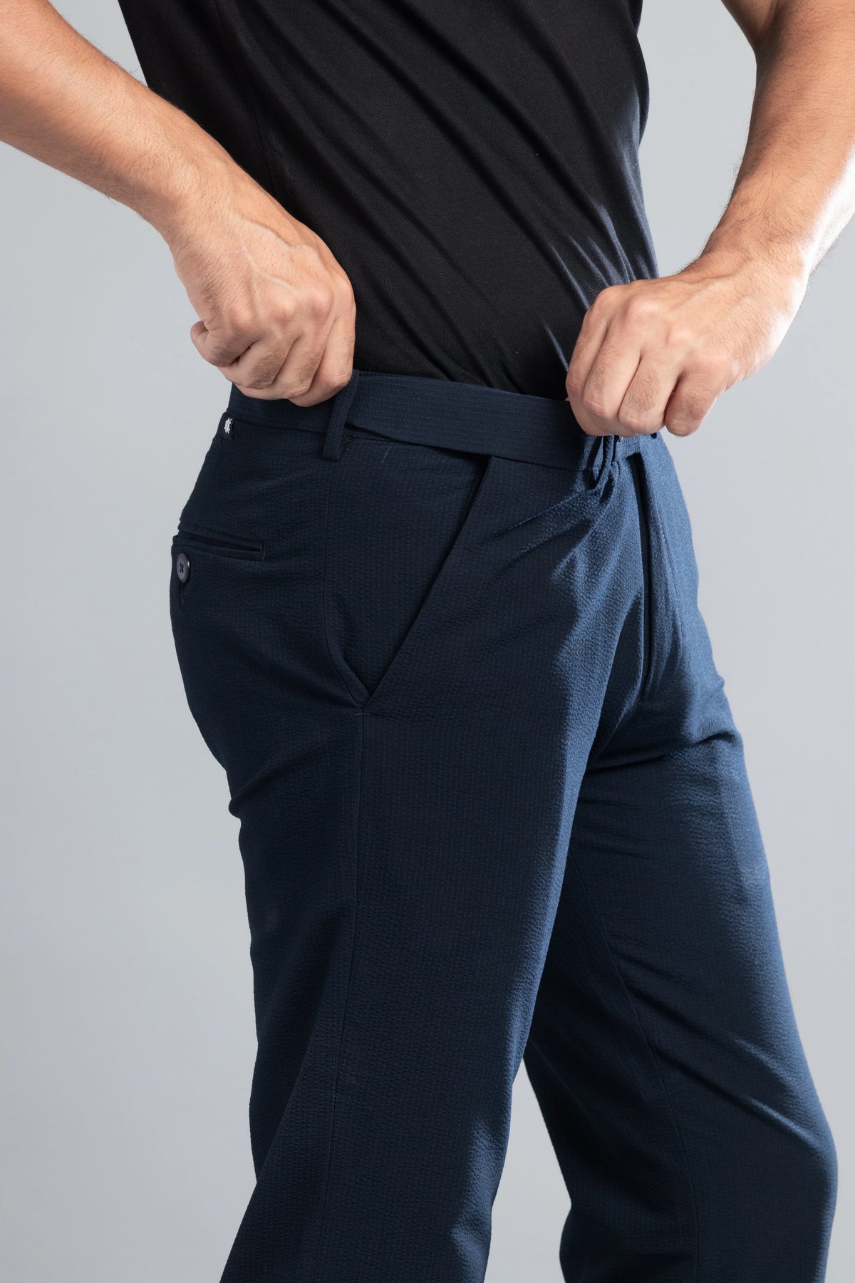 Navy SeerSucker Lining Bootcut Pants